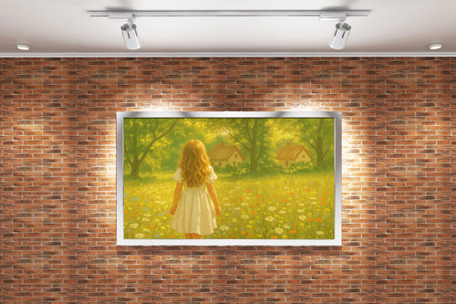 forest and small hut with flower view with little girl, view, art, kanvas tablo
