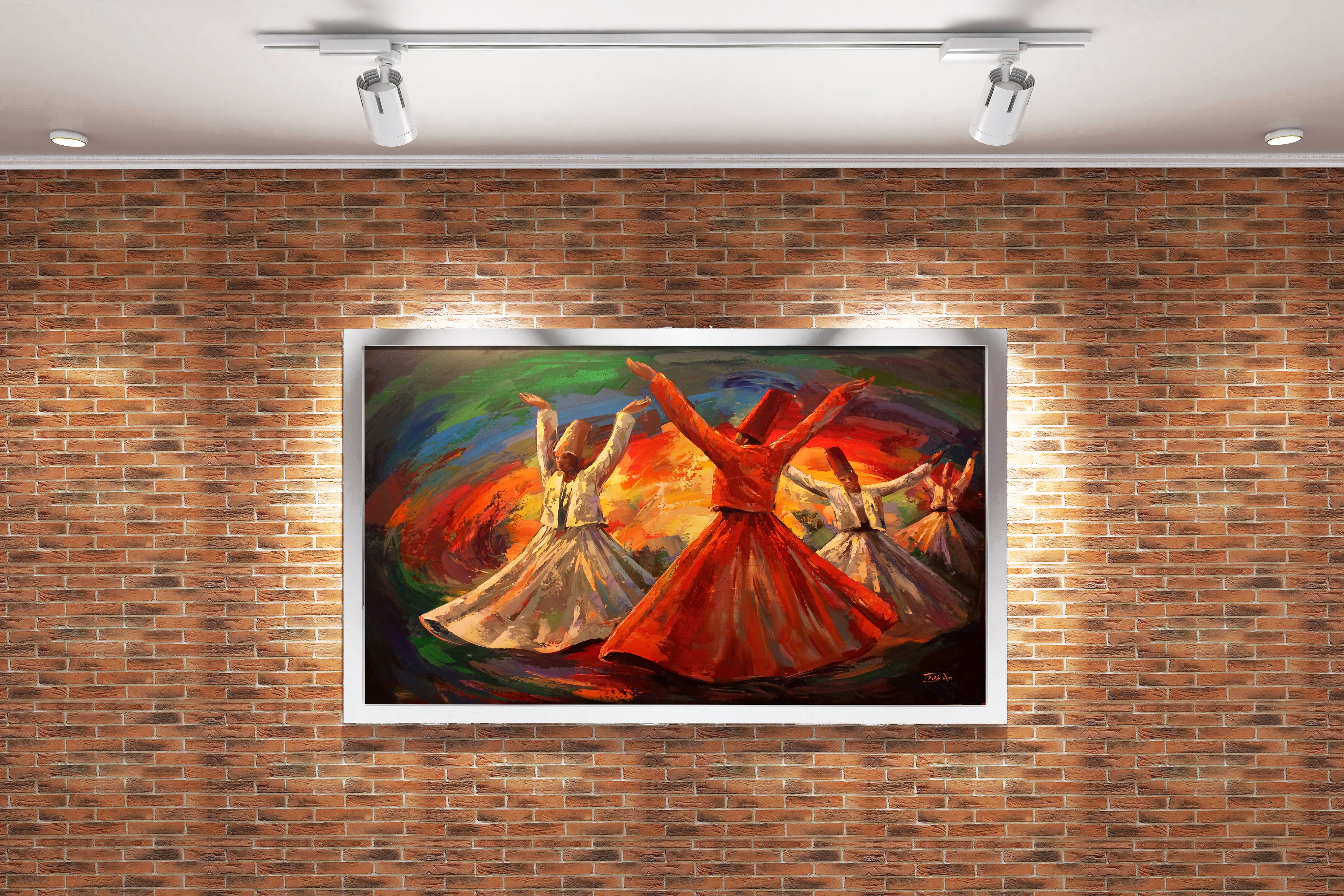 an expressive palette knife painting of whirling dervishes in a colorful swirl, art, kanvas tablo