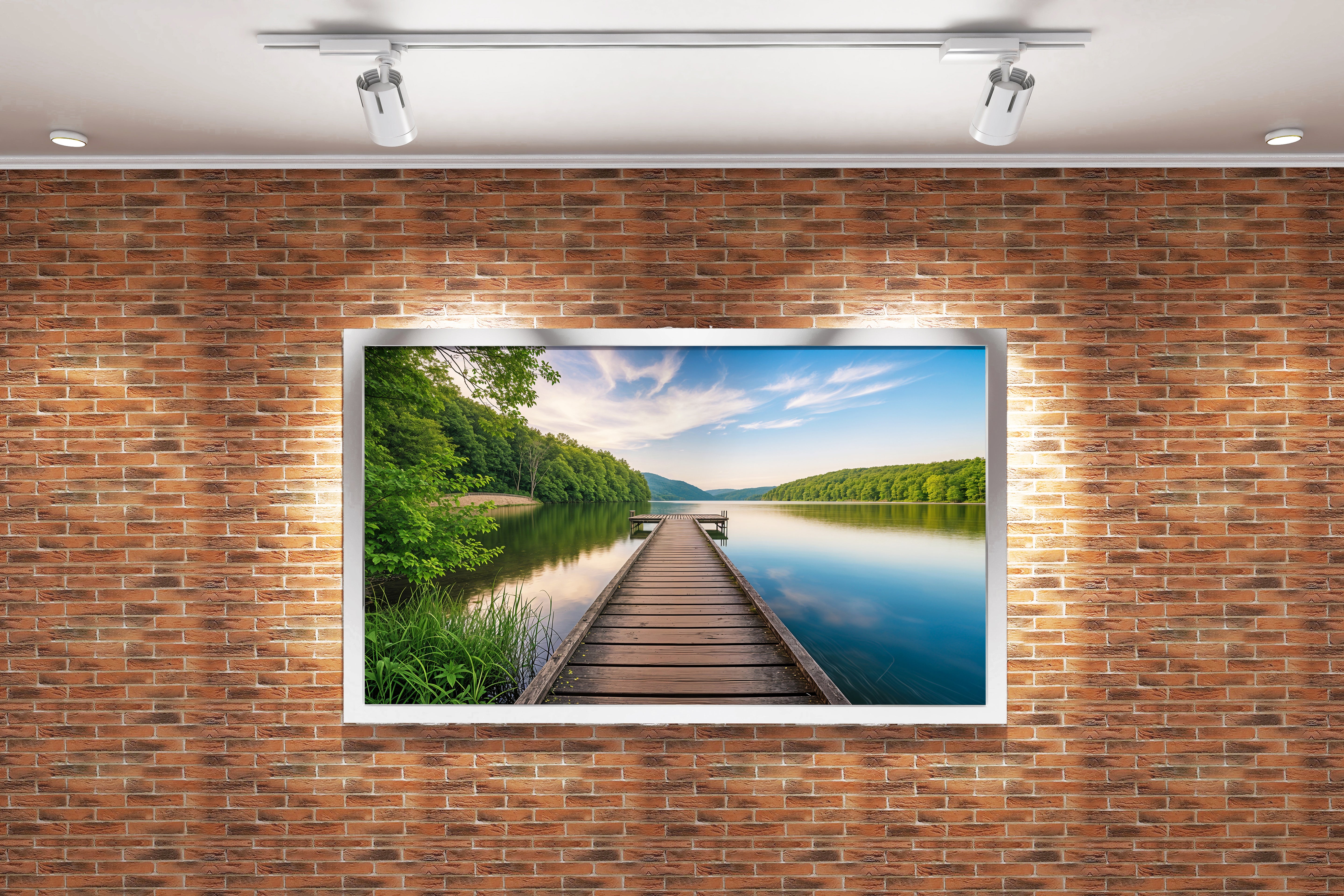 pier and nature view by the river model 1, view, ai art, art, kanvas tablo