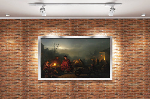 Petrus van Schendel'in Işık Ustası Eseri Ay Işığında Pazar Yeri Romantik Kanvas Tablo