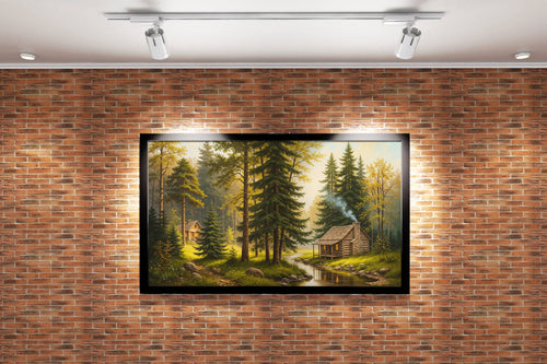 two huts forest view at sunset model 3, view, art, kanvas tablo