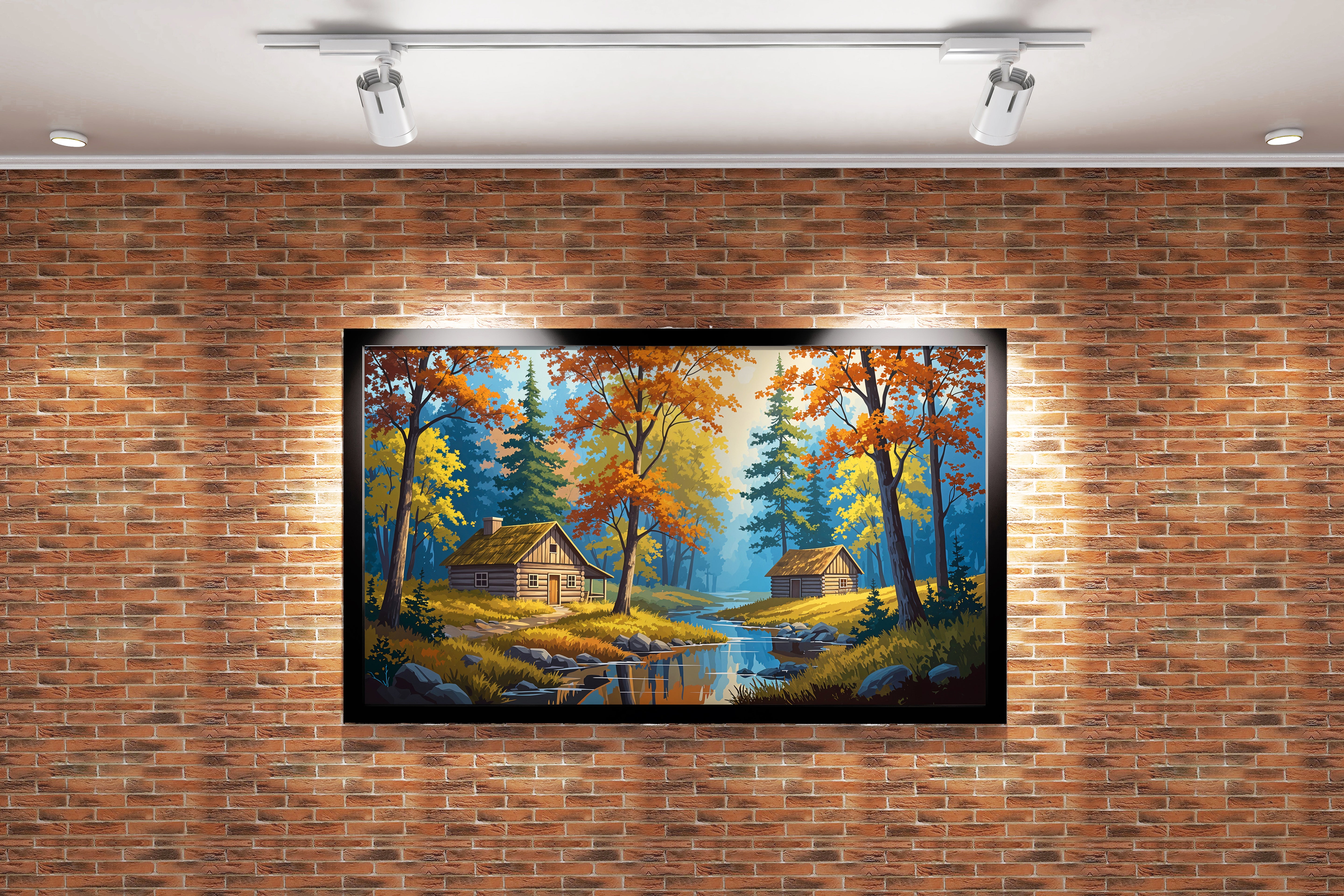 two huts forest view at sunset model 2, view, art, kanvas tablo