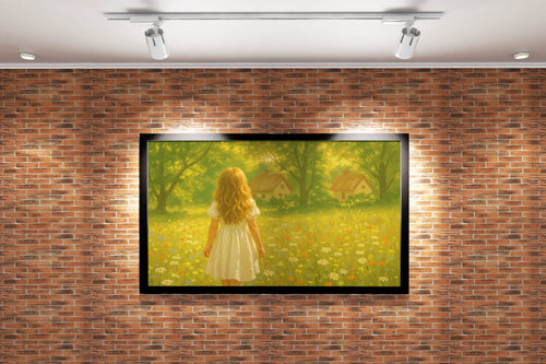 forest and small hut with flower view with little girl, view, art, kanvas tablo