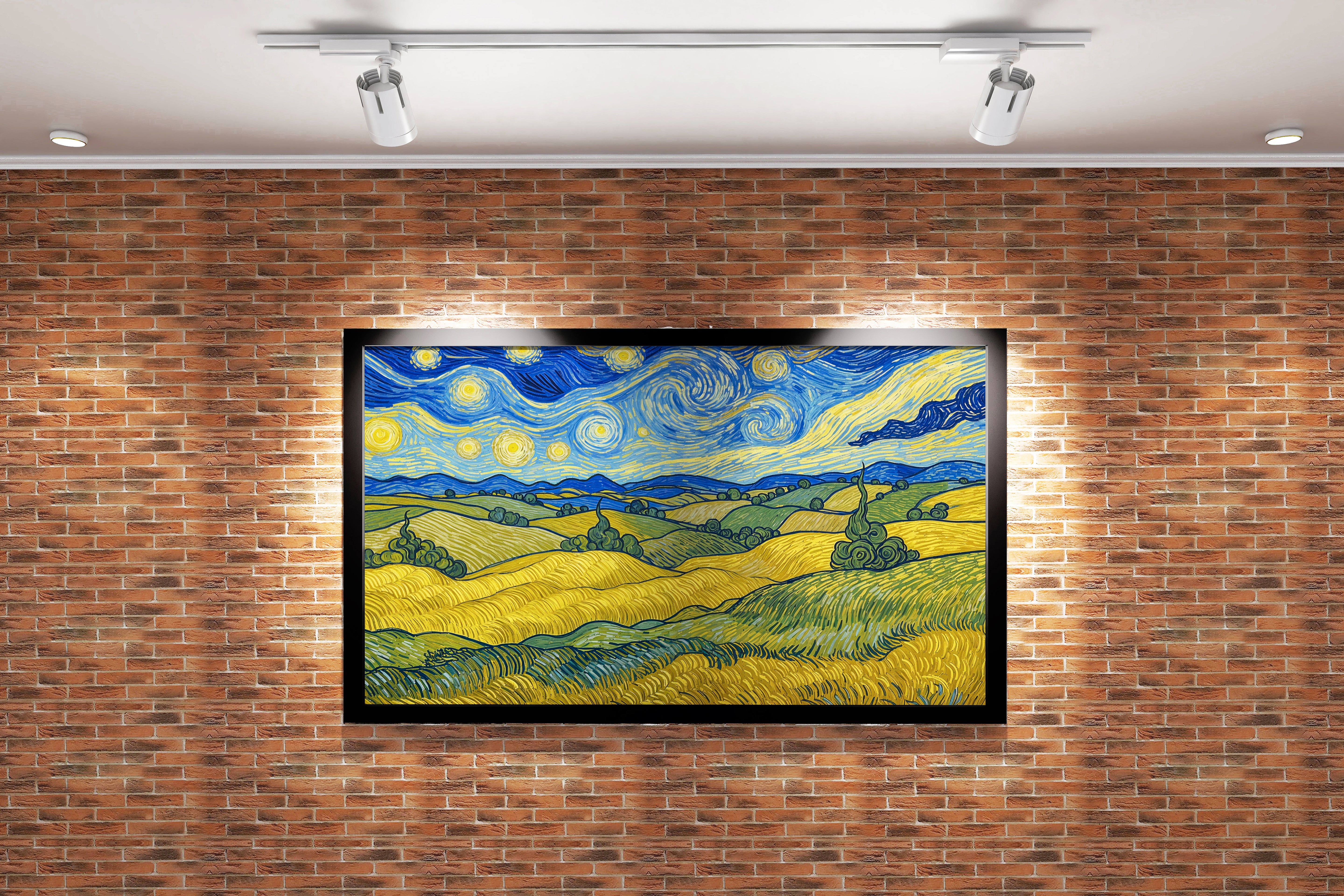 Van Gogh Starry Night style field, view, art, kanvas tablo
