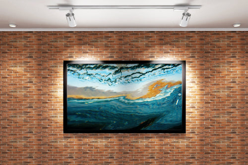 an abstract underwater photo looking up at the surface and a colorful sky, view, art, kanvas tablo