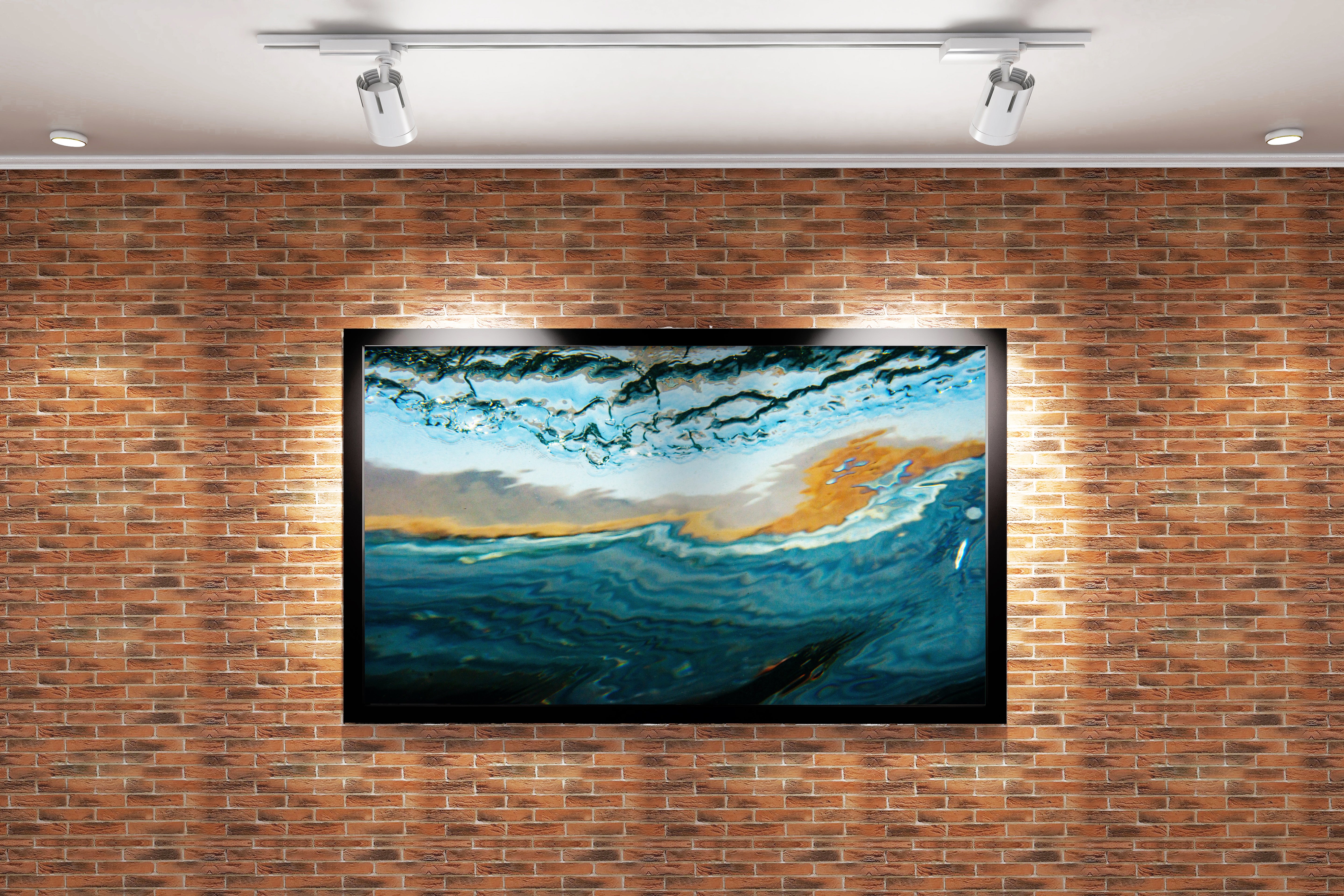 an abstract underwater photo looking up at the surface and a colorful sky, view, art, kanvas tablo