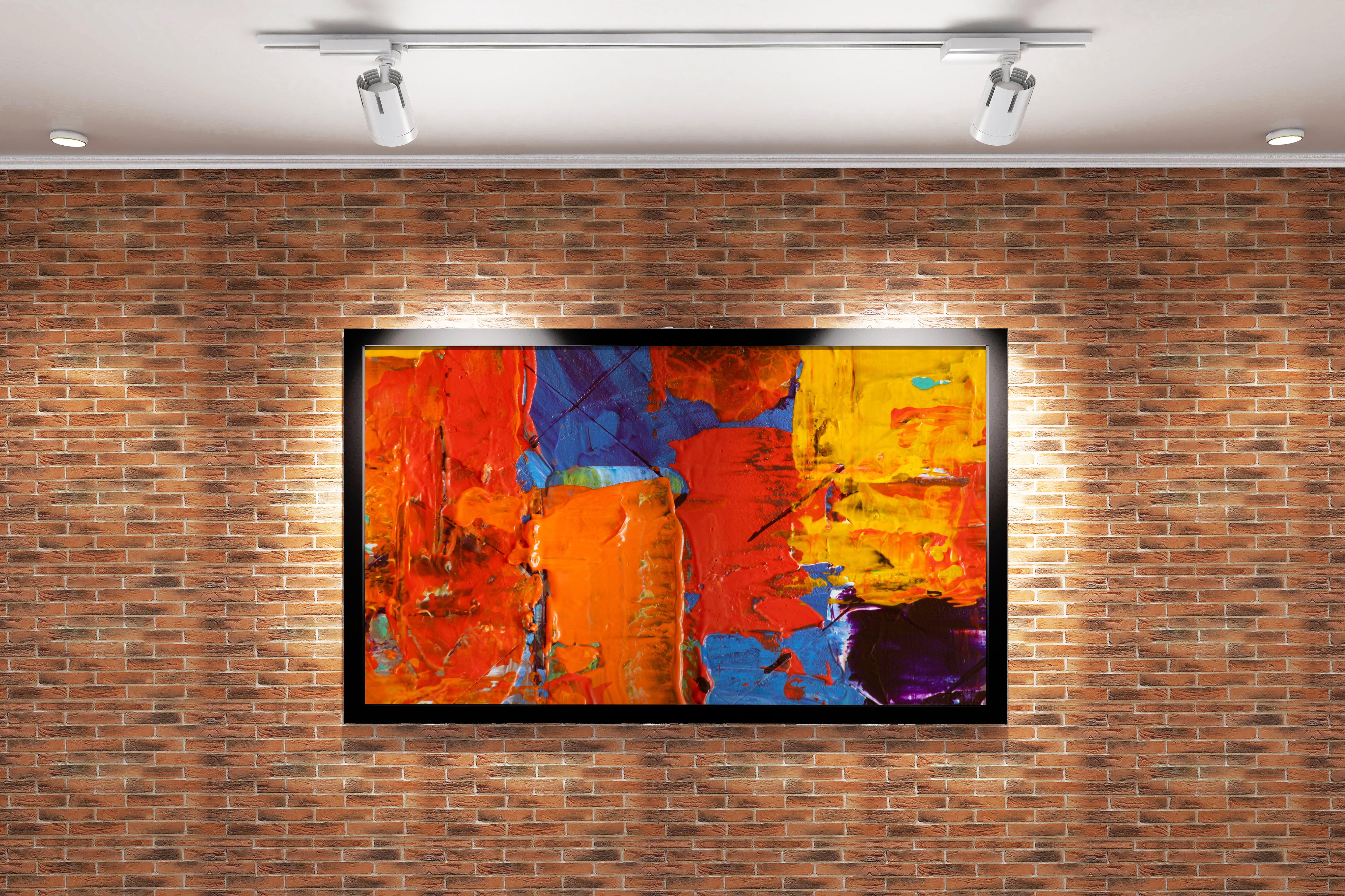 a vibrant abstract macro photograph of thick, textured impasto paint in warm colors, abstract, art, kanvas tablo