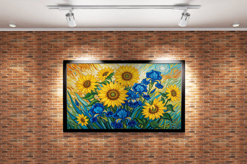 flower motif, sunflower in van gogh style, art, kanvas tablo