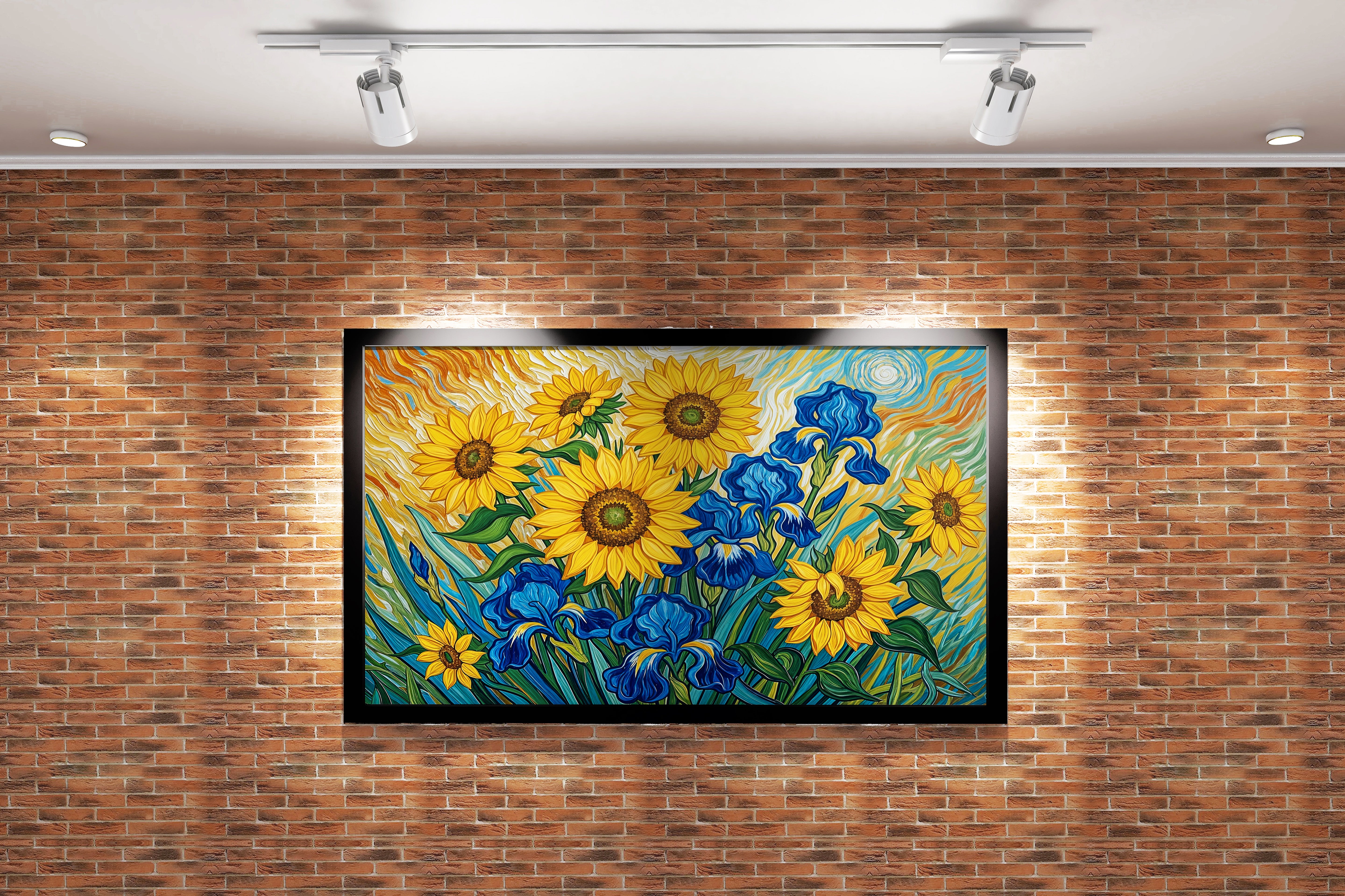flower motif, sunflower in van gogh style, art, kanvas tablo