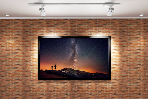 rick and morty as silhouettes watching the milky way over a mountain, anime, art, kanvas tablo