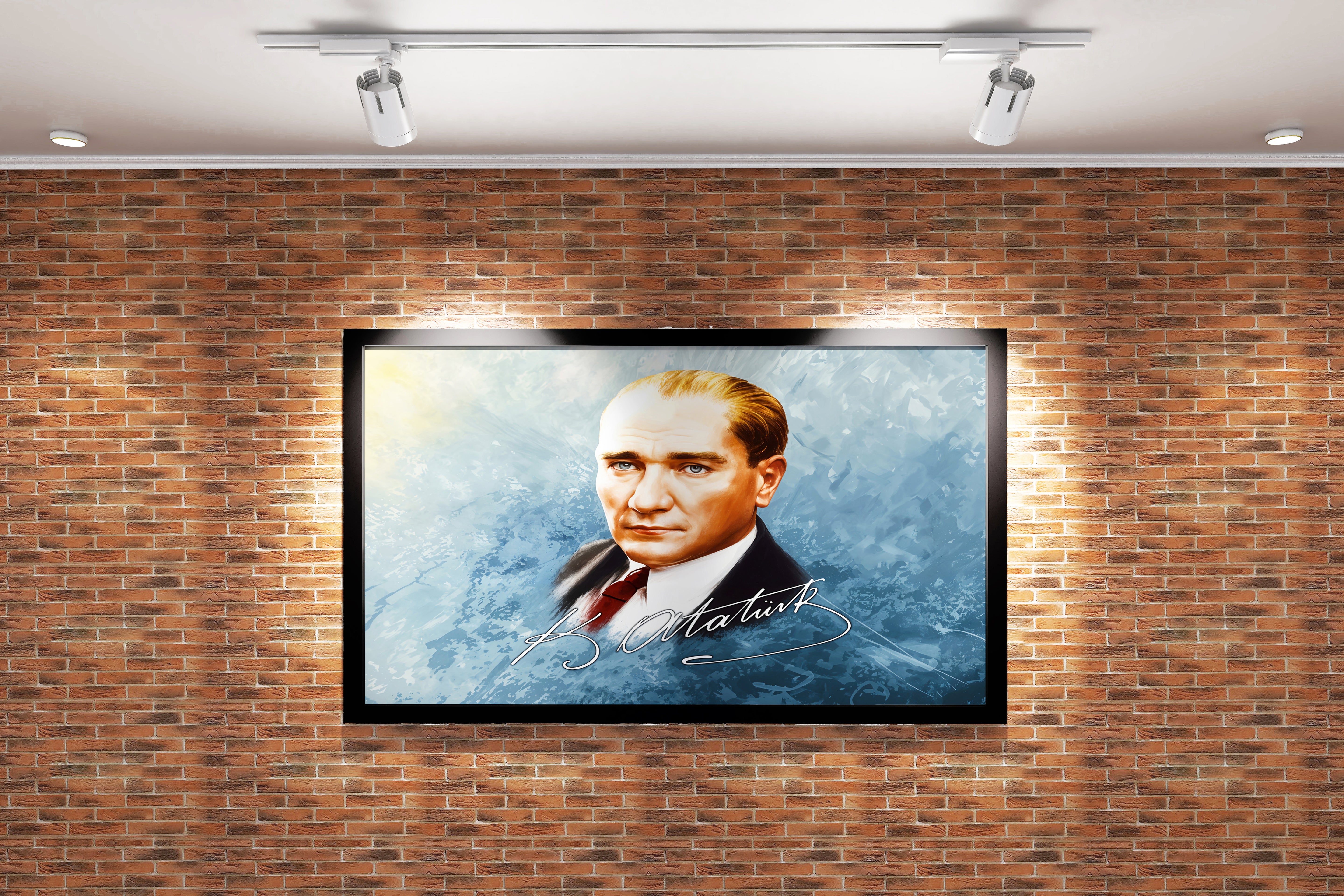 Atatürk portre with his signature model 1, art, kanvas tablo