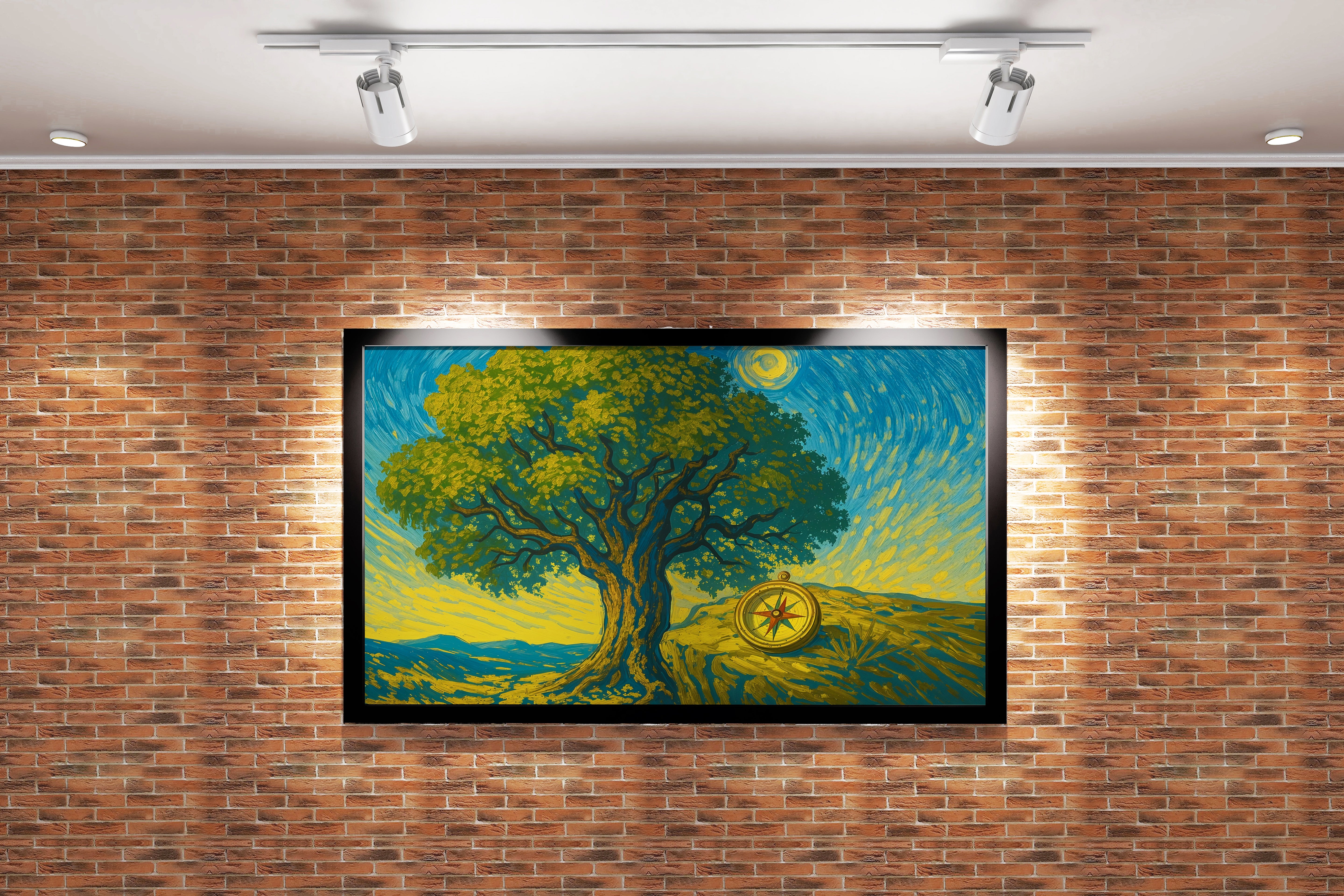 Van Gogh style tree and compass, view, art, kanvas tablo