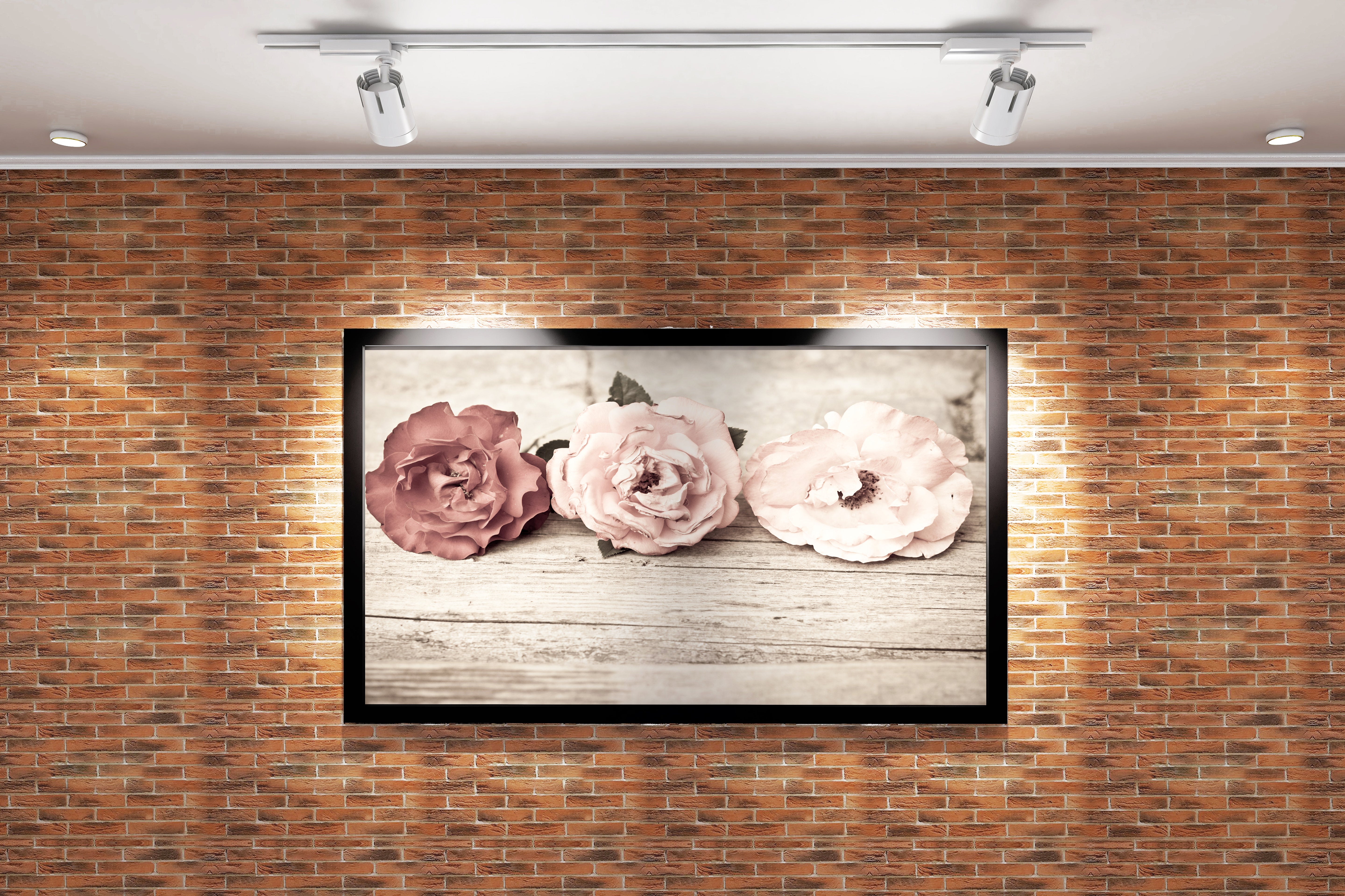 a vintage sepia photo of three roses lying on rustic weathered wood, flower motif, art, kanvas tablo