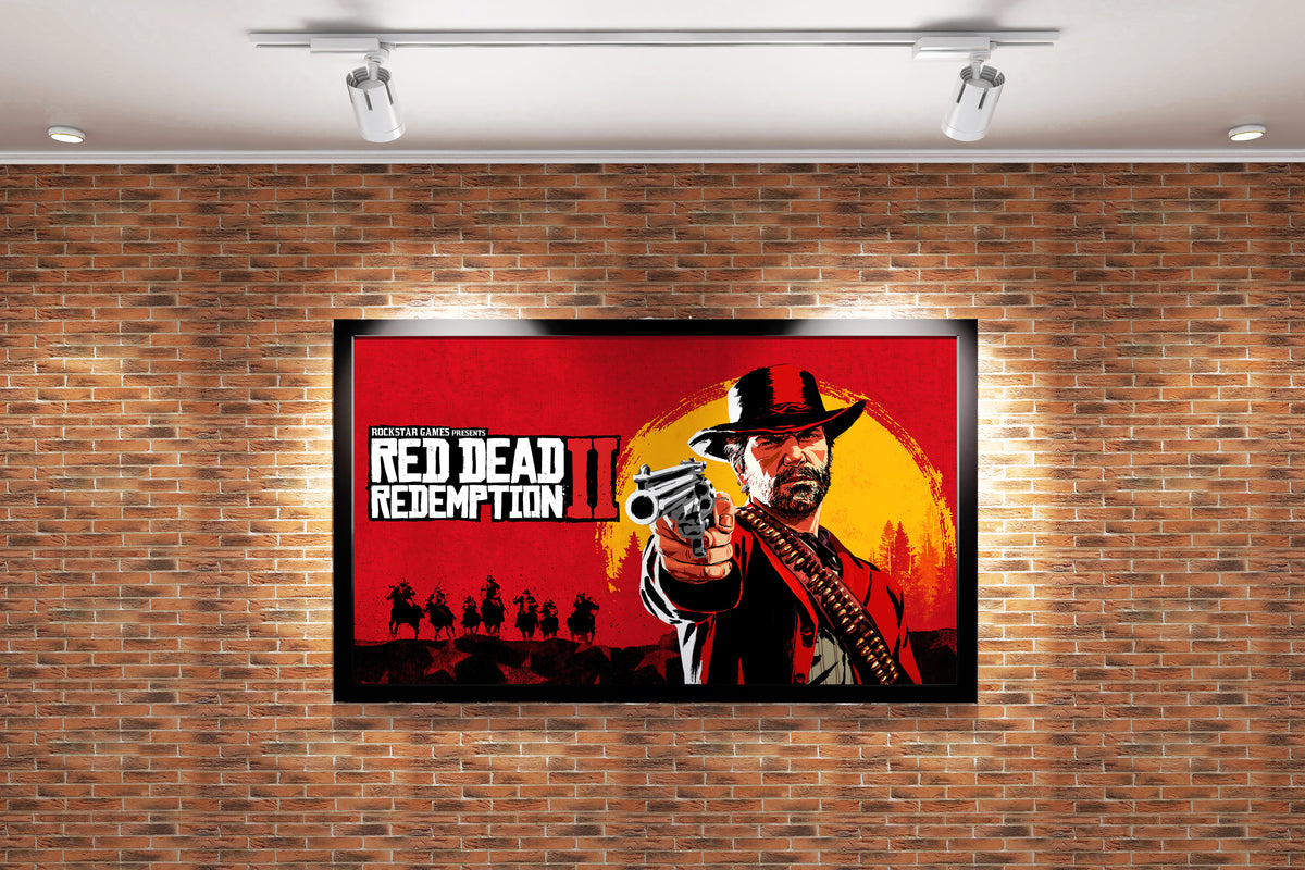 arthur morgan pointing a gun on the red dead redemption 2 cover art, gaming art, art, kanvas tablo