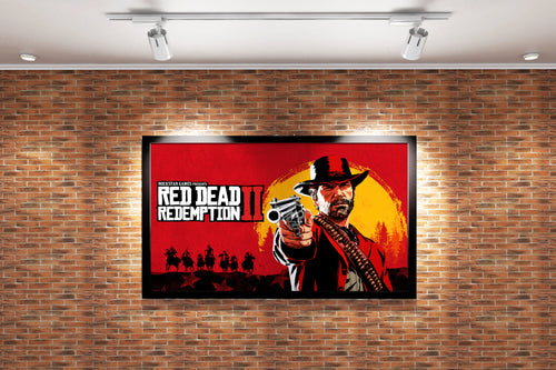 arthur morgan pointing a gun on the red dead redemption 2 cover art, gaming art, art, kanvas tablo