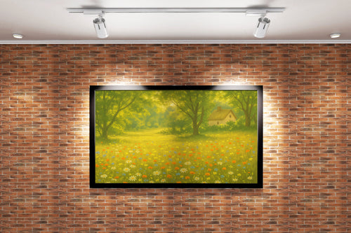 forest and small hut with flower view, view, art, kanvas tablo