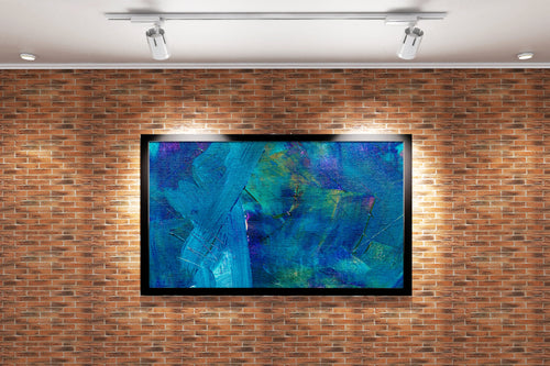 a close-up of a textured abstract painting on canvas with cool blue tones, abstract, art, kanvas tablo