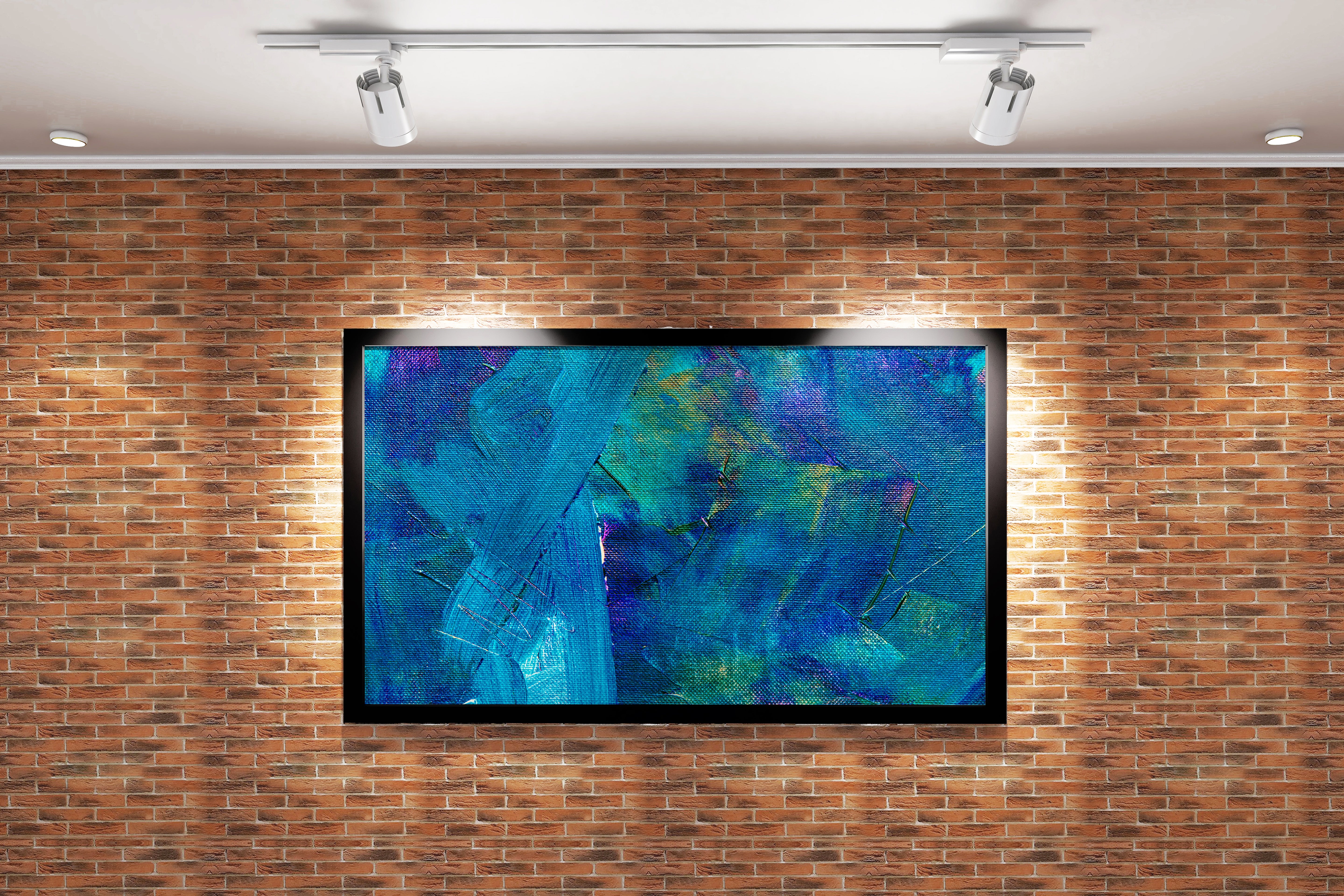 a close-up of a textured abstract painting on canvas with cool blue tones, abstract, art, kanvas tablo