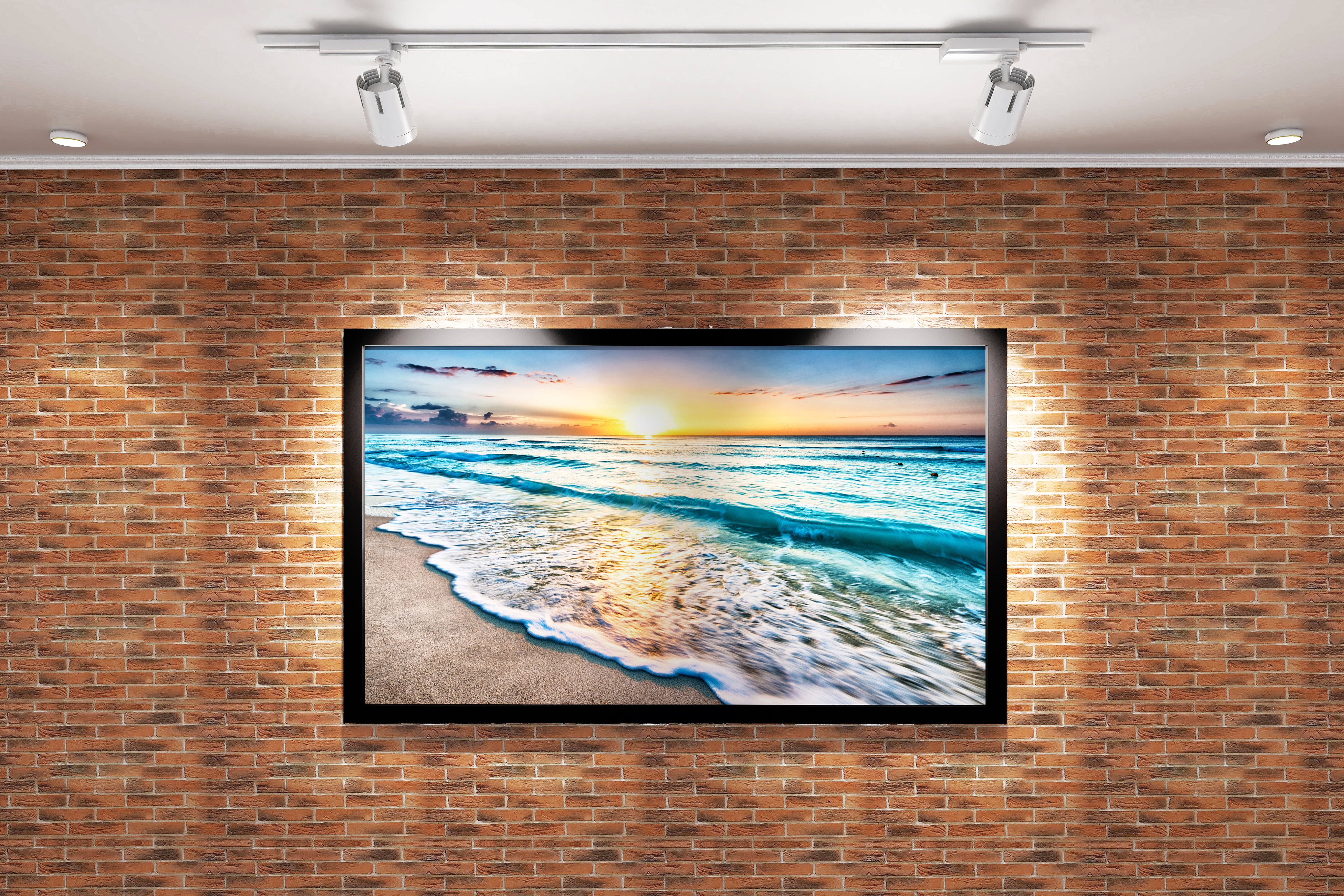 a serene beach at sunrise with turquoise waves and a golden sun reflection, view, art, kanvas tablo