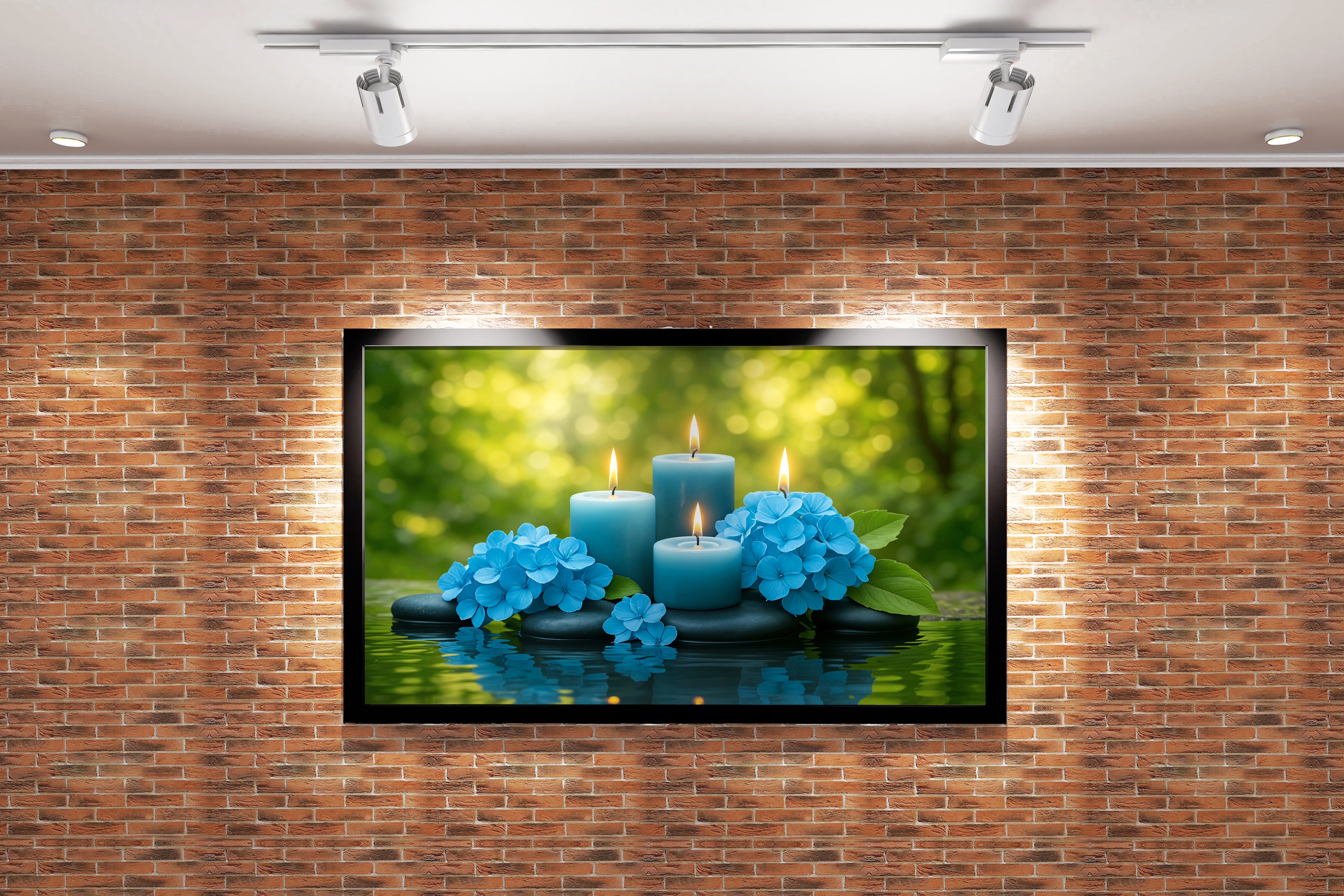 burning candles and shamrocks floating on the river, art, kanvas tablo