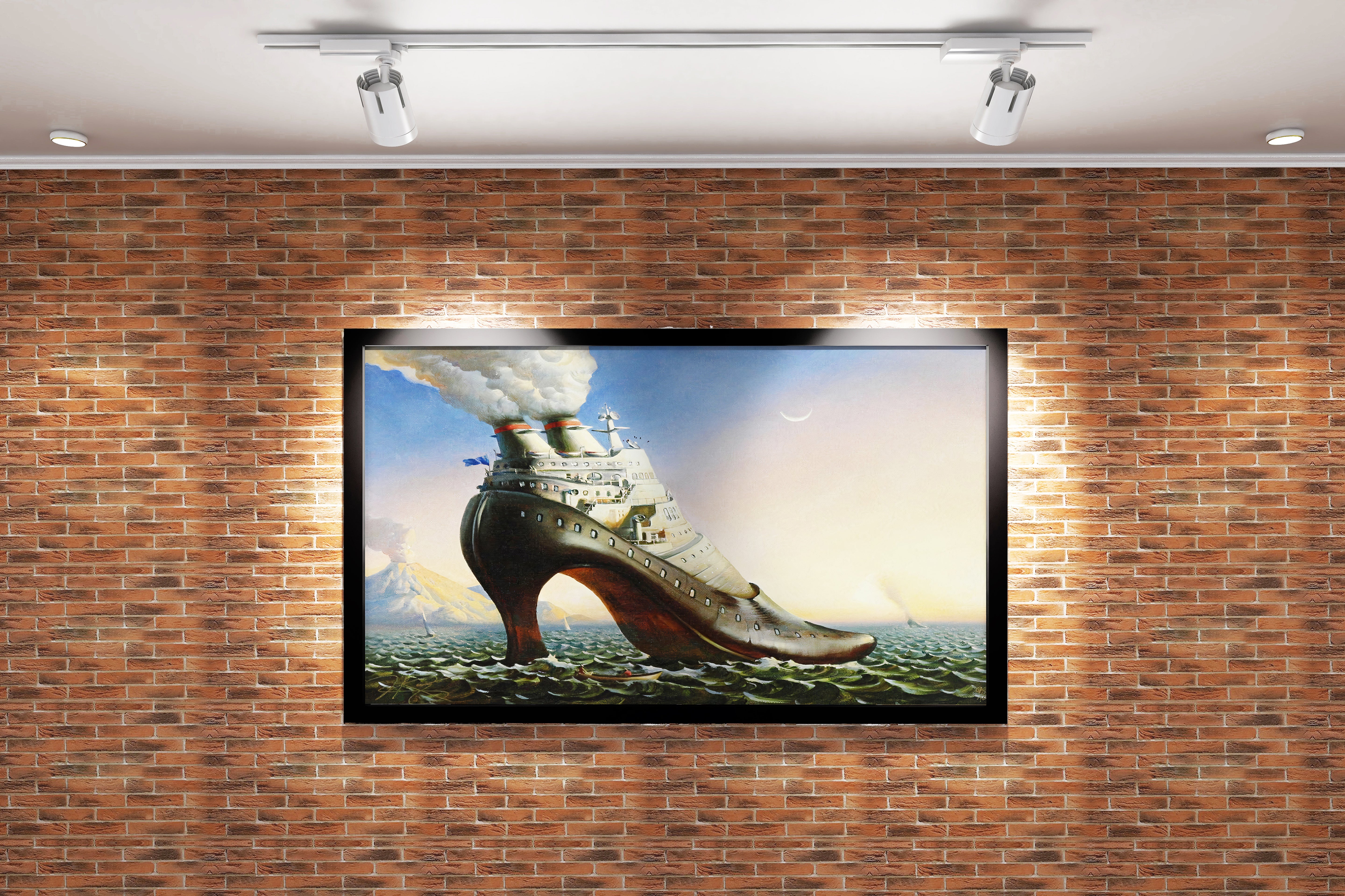 Jacek Yerka Eruption (Ayakkabı Gemi) Sürrealist Kanvas Tablo