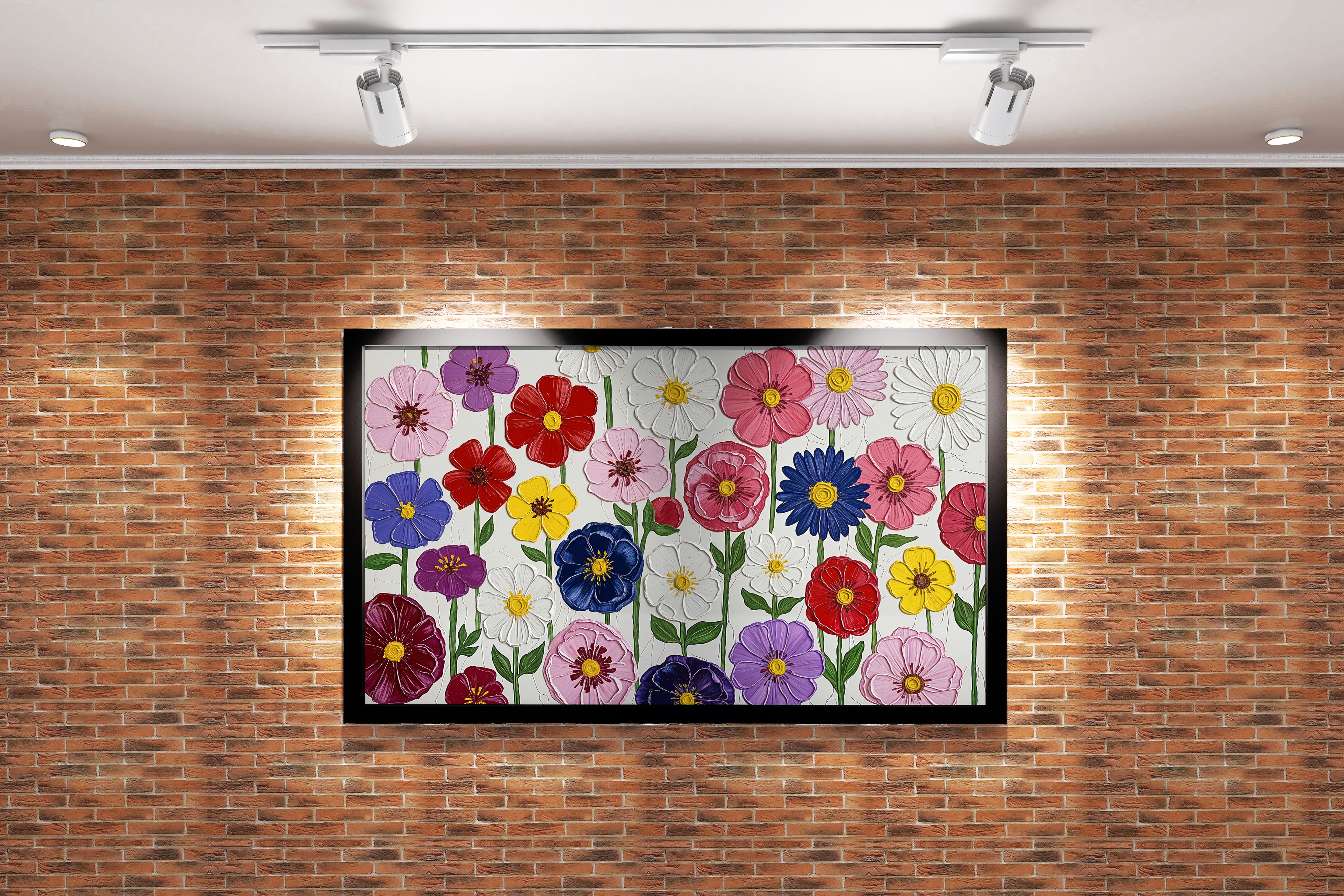 flower motif, colorful flowers, art, kanvas tablo