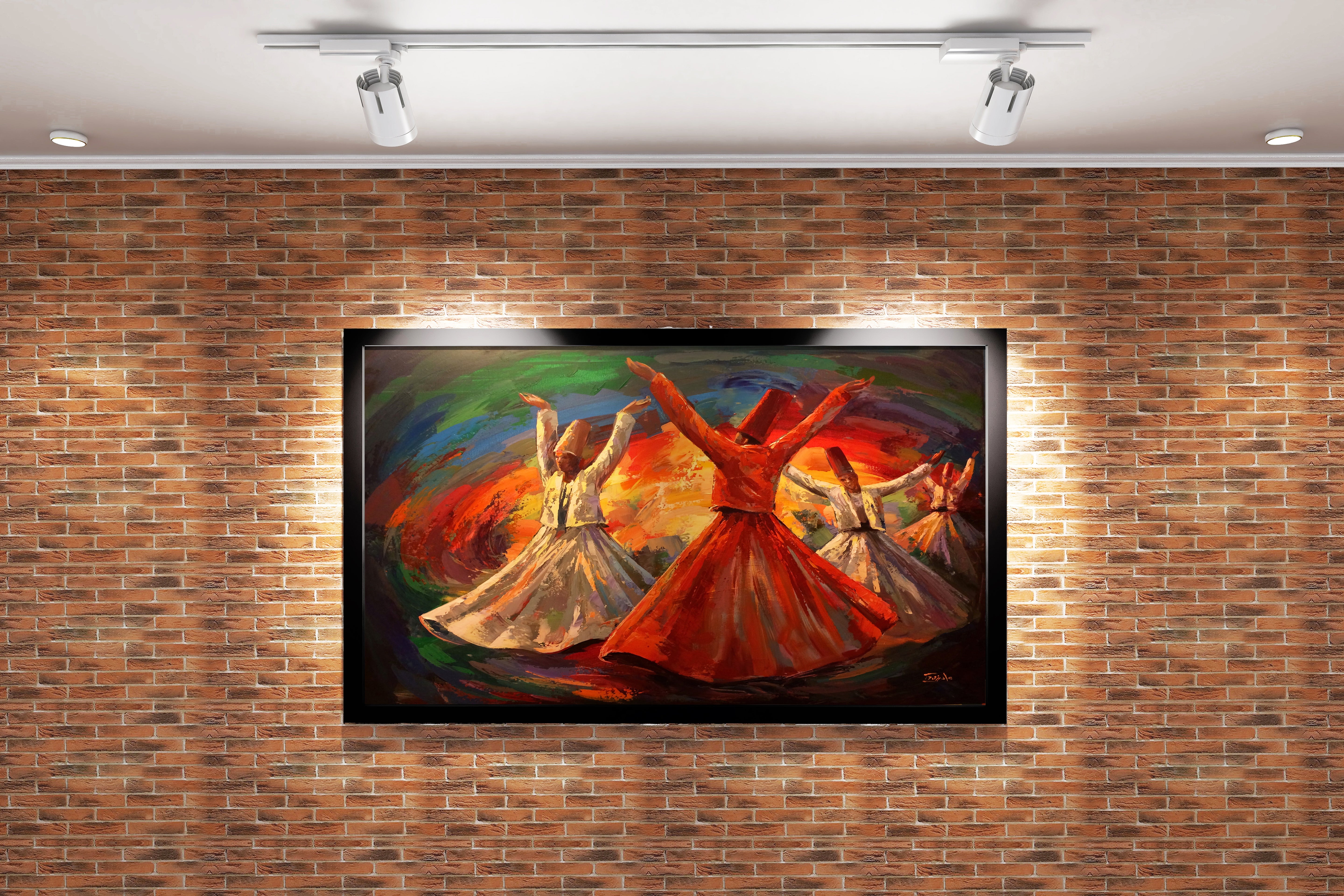 an expressive palette knife painting of whirling dervishes in a colorful swirl, art, kanvas tablo