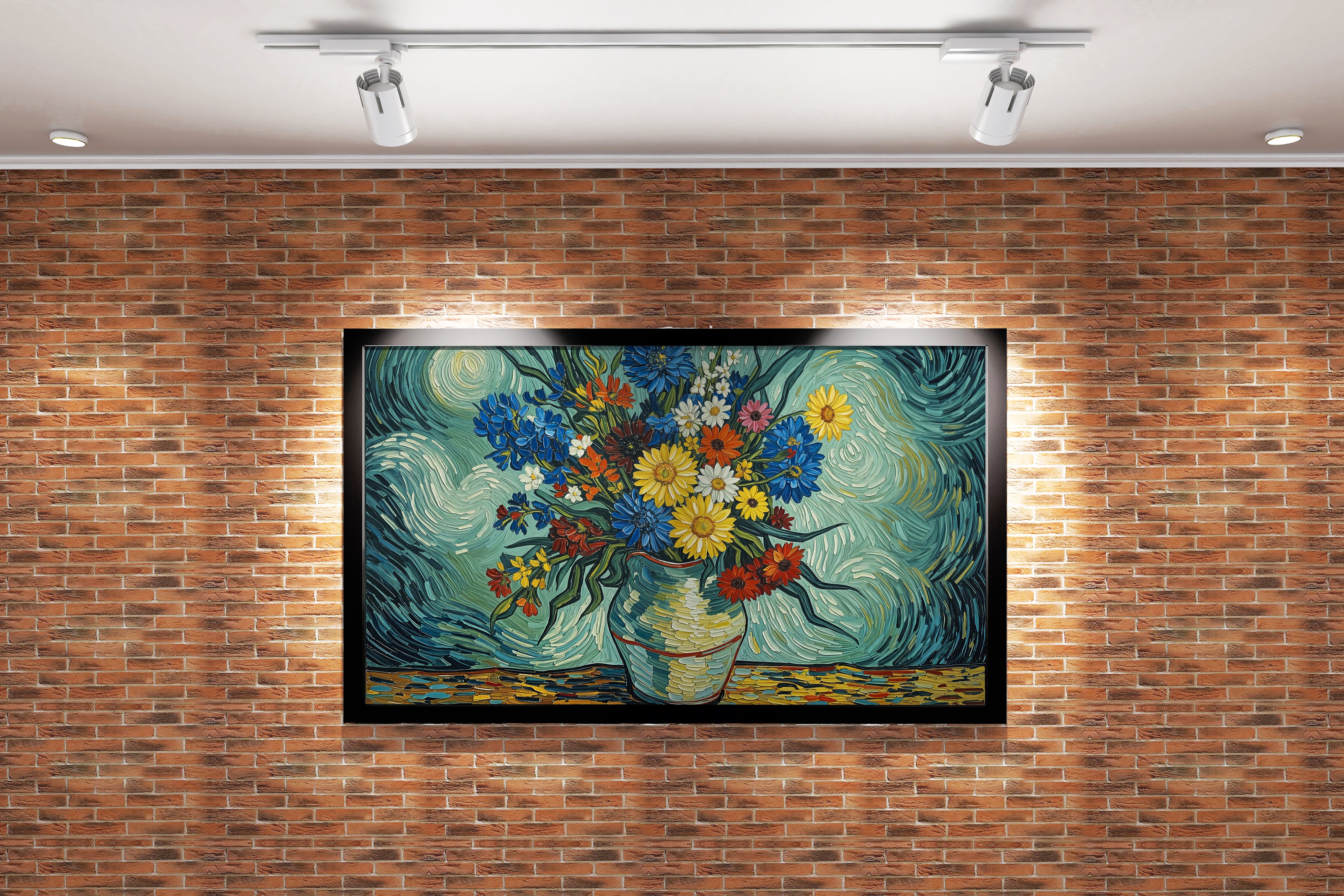 flower motif, flowers in a vase van gogh rhone themed, art, kanvas tablo