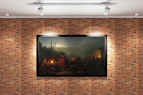 Petrus van Schendel'in Işık Ustası Eseri Ay Işığında Pazar Yeri Romantik Kanvas Tablo