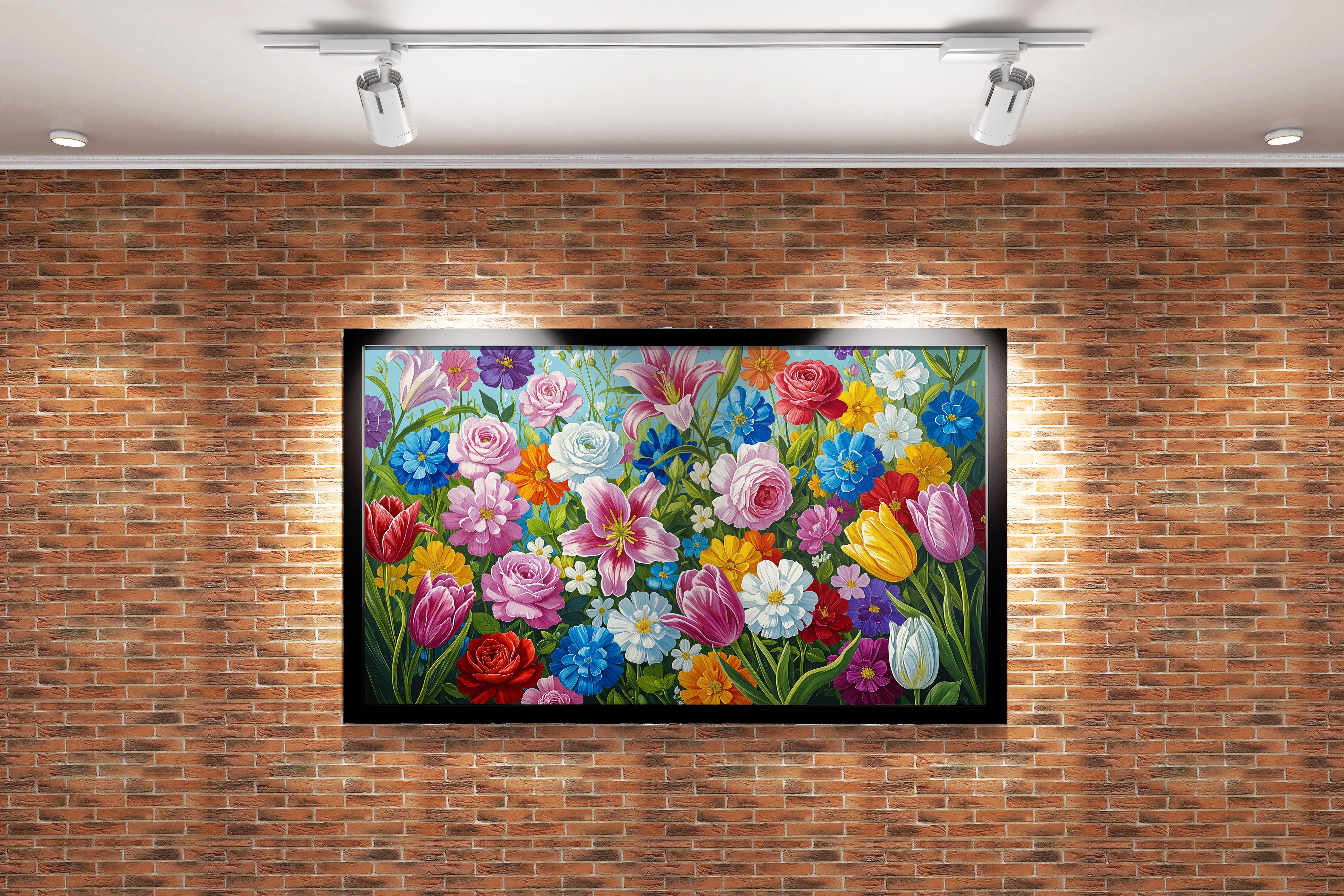 flower motif, garden of colorful flowers, art, kanvas tablo