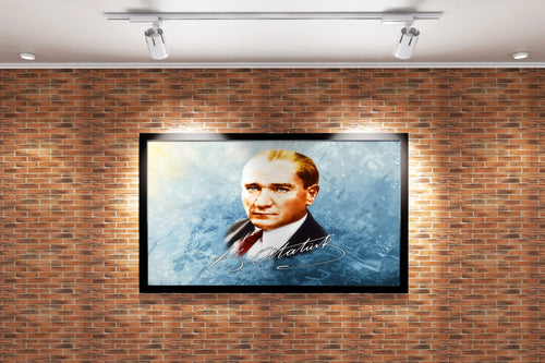 Atatürk portre with his signature model 3, art, kanvas tablo