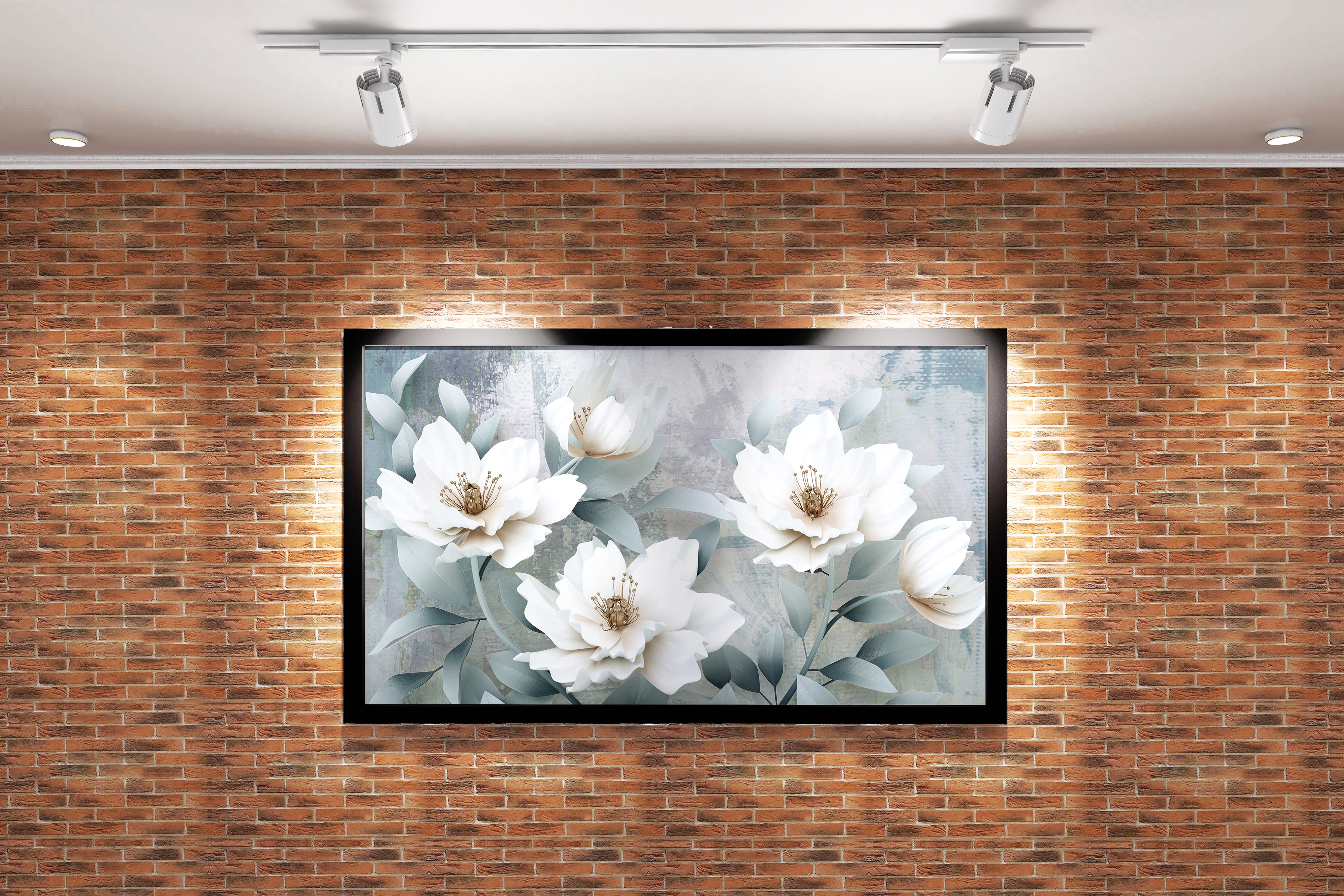 a 3d render of elegant white flowers on a grey textured painterly background, flower motif, art, kanvas tablo