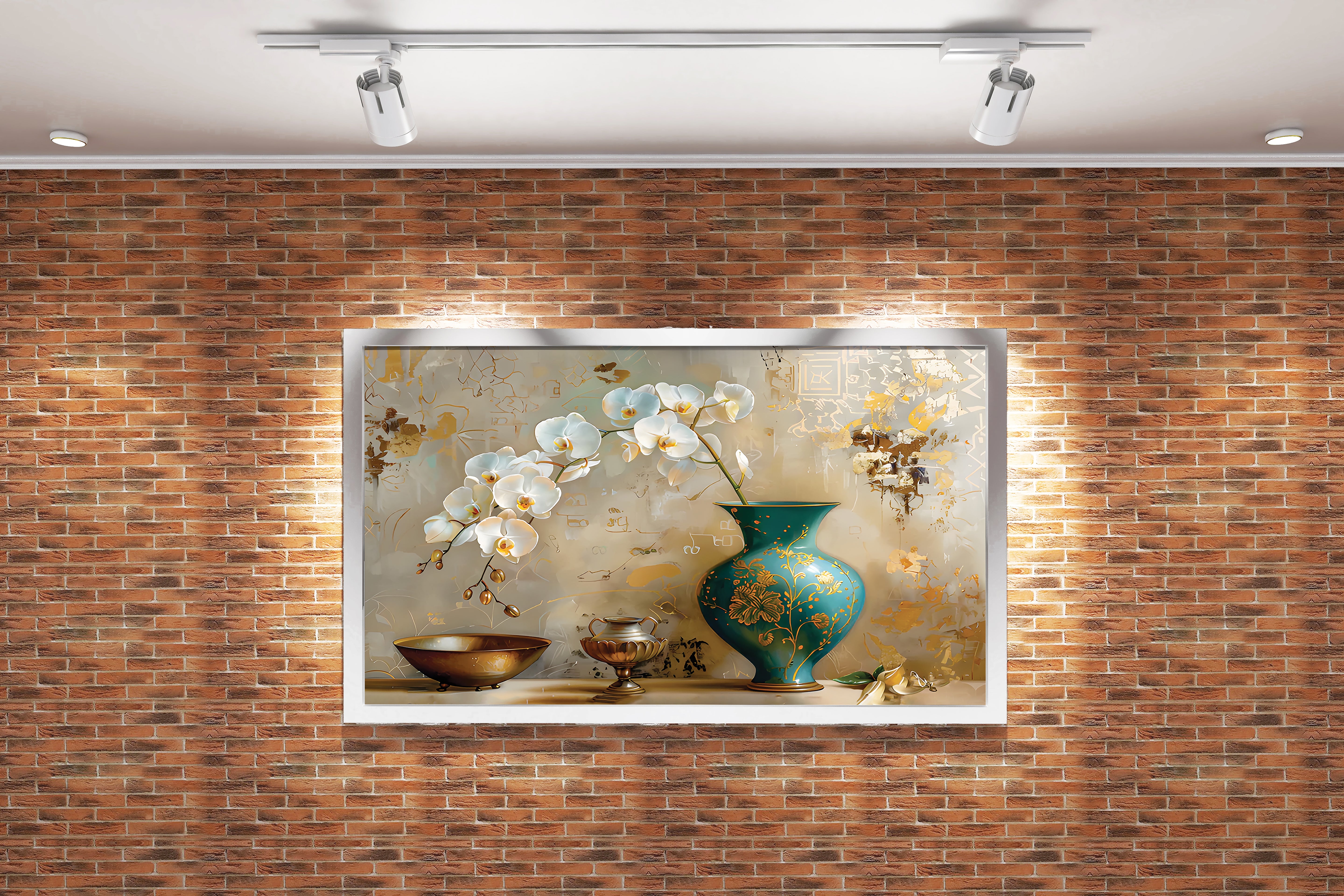 flower motif, medium vase, art, kanvas tablo