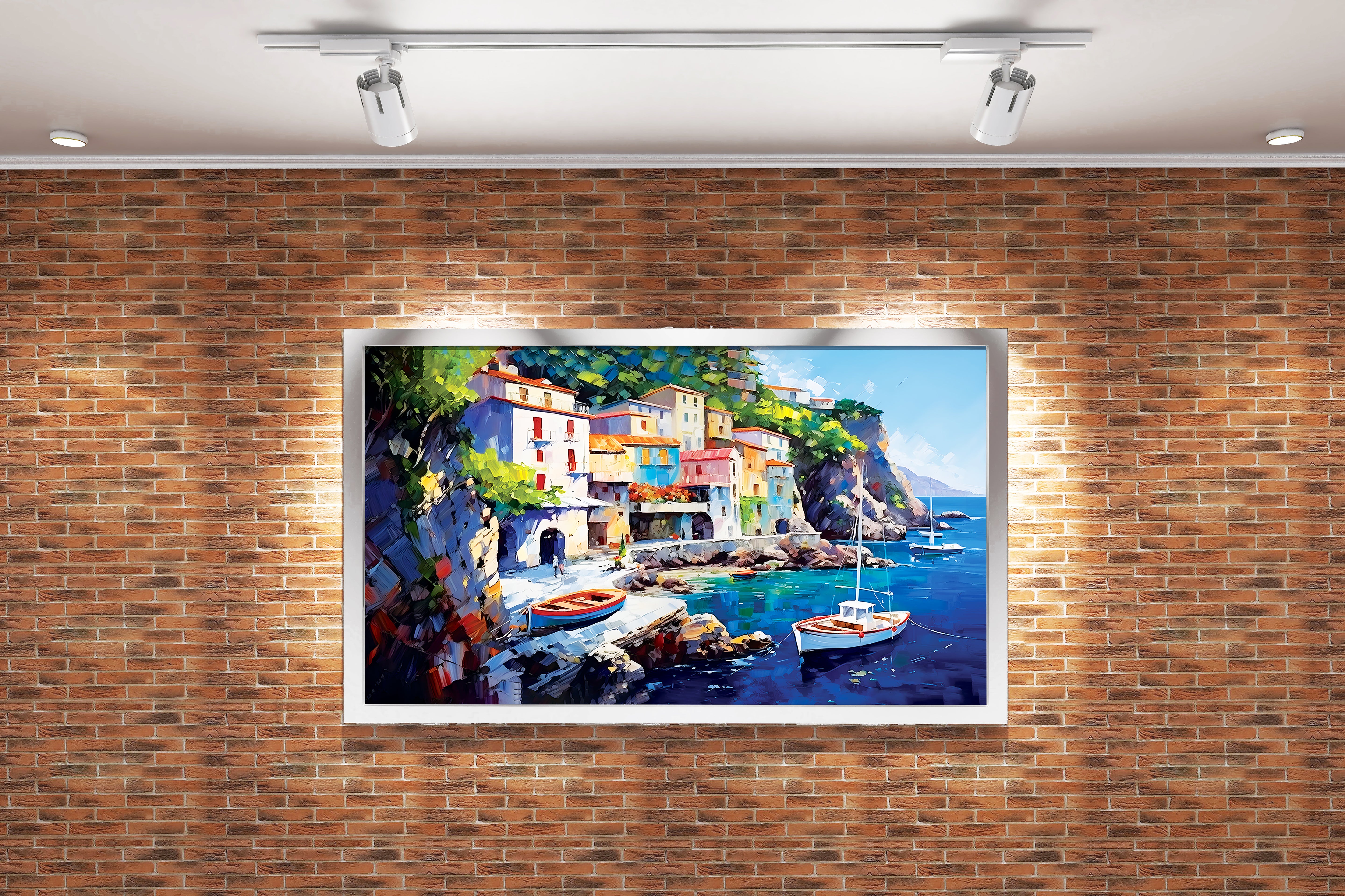 sea view with boats, art, kanvas tablo