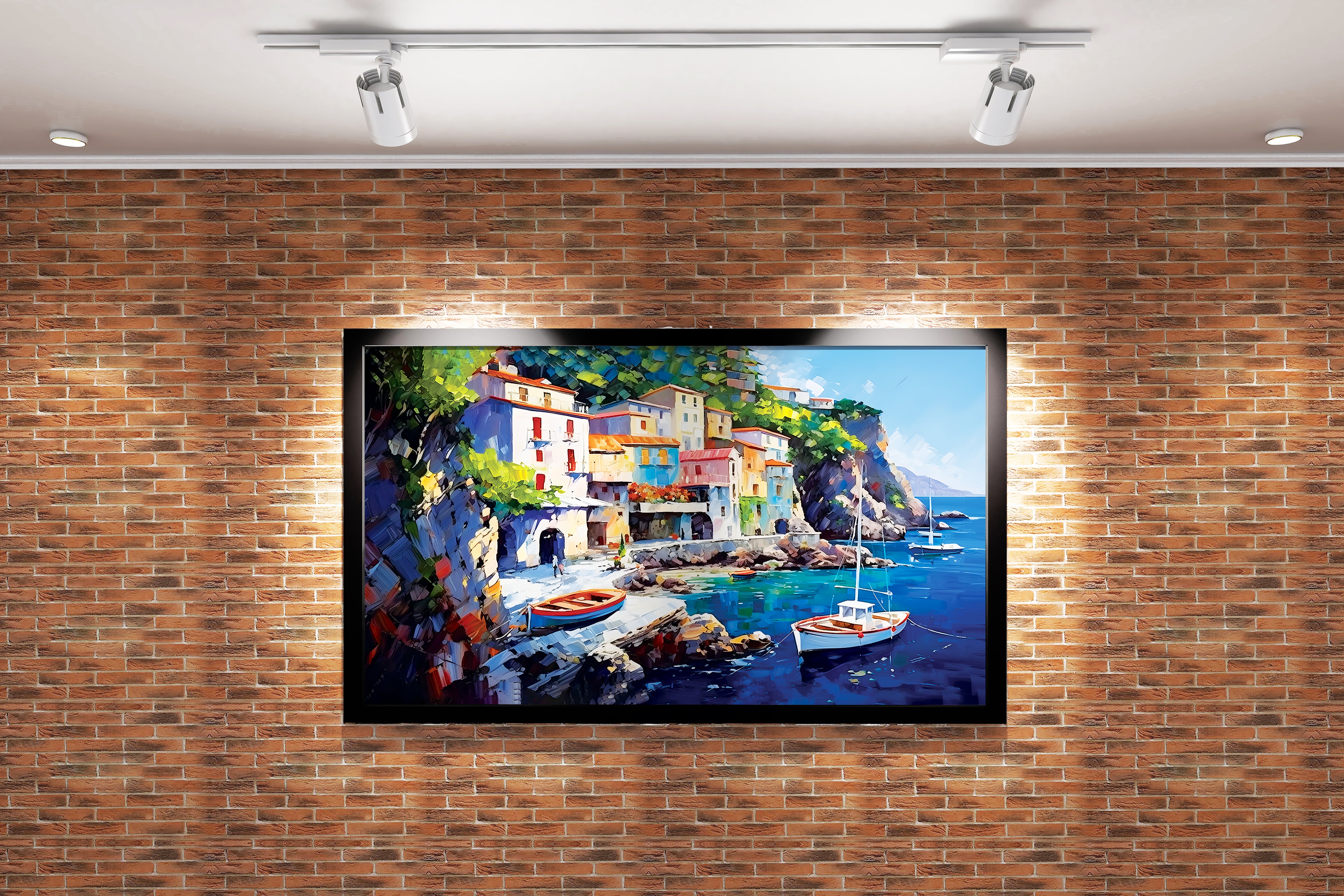 sea view with boats, art, kanvas tablo