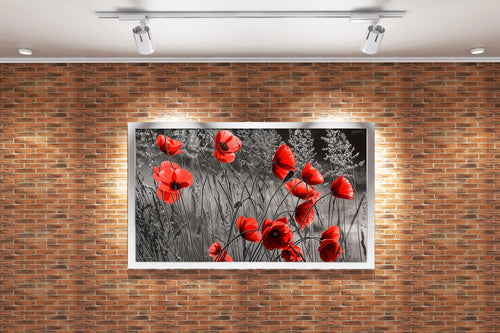 flower motif, red flowers blooming via dark theme, art, kanvas tablo