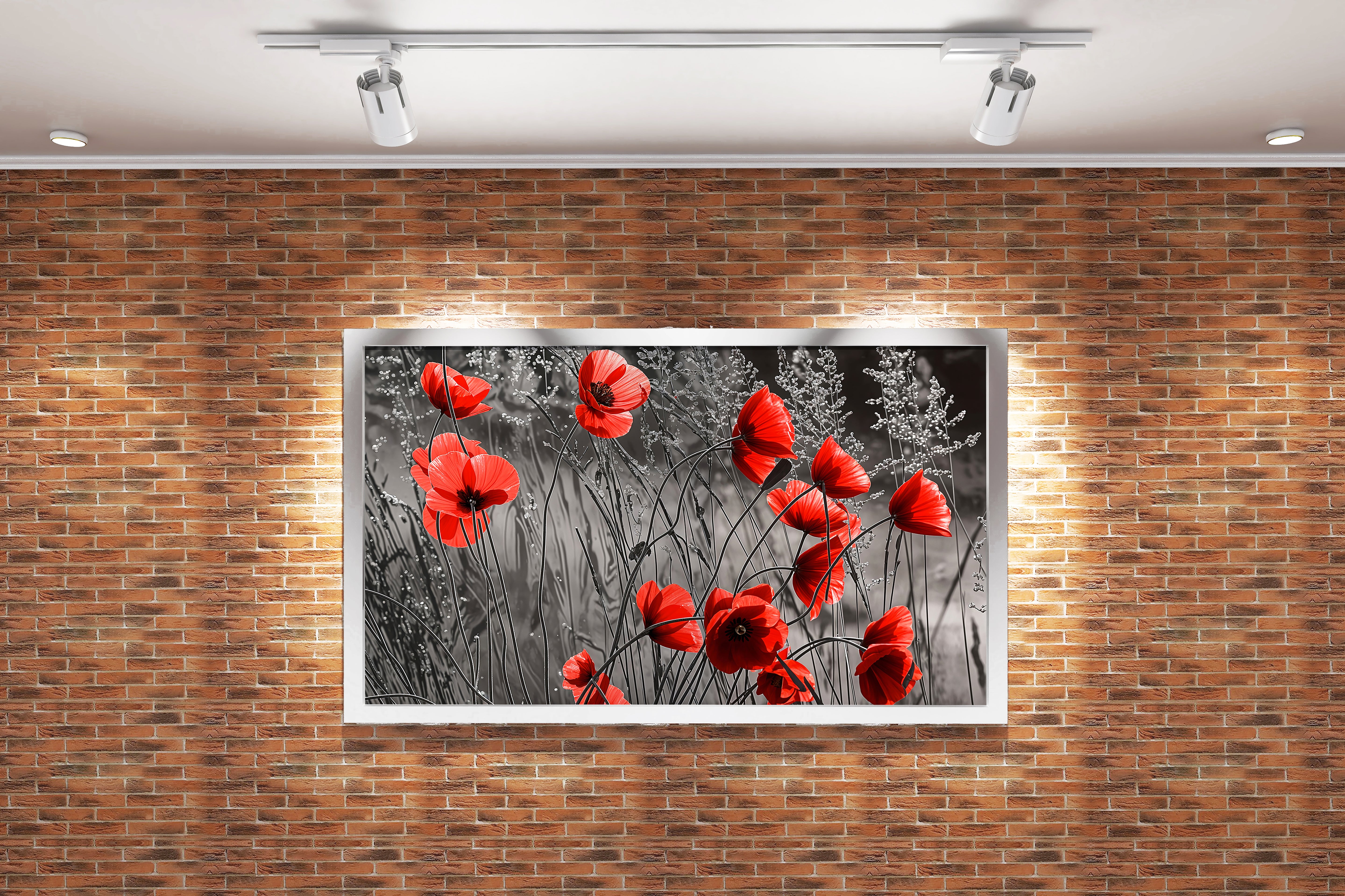 flower motif, red flowers blooming via dark theme, art, kanvas tablo