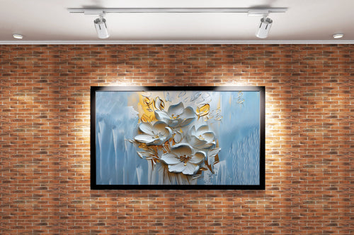 flower motif, white relief with light colors, art, kanvas tablo