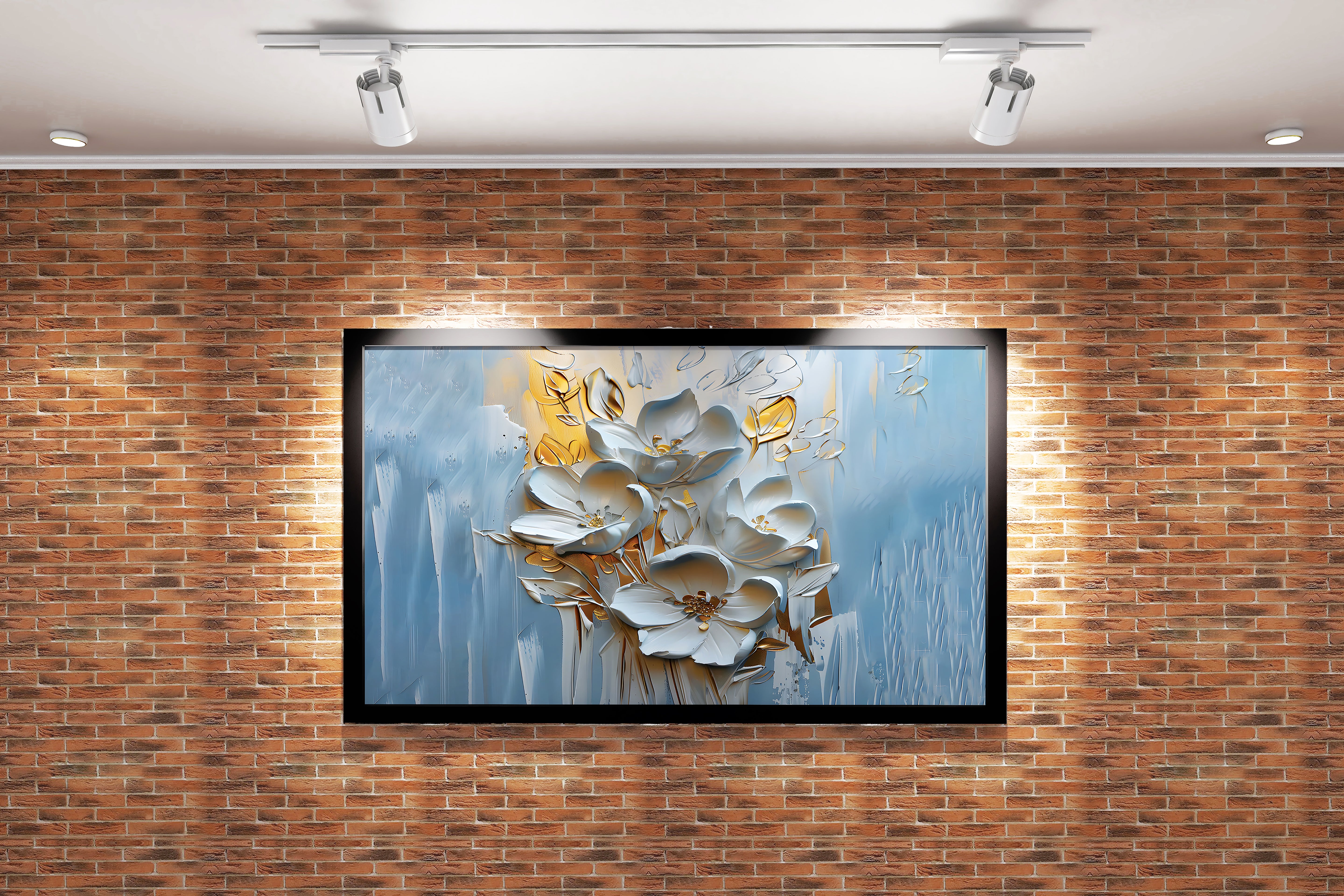 flower motif, white relief with light colors, art, kanvas tablo