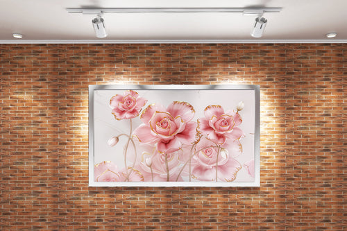 flower motif, pink roses, art, kanvas tablo
