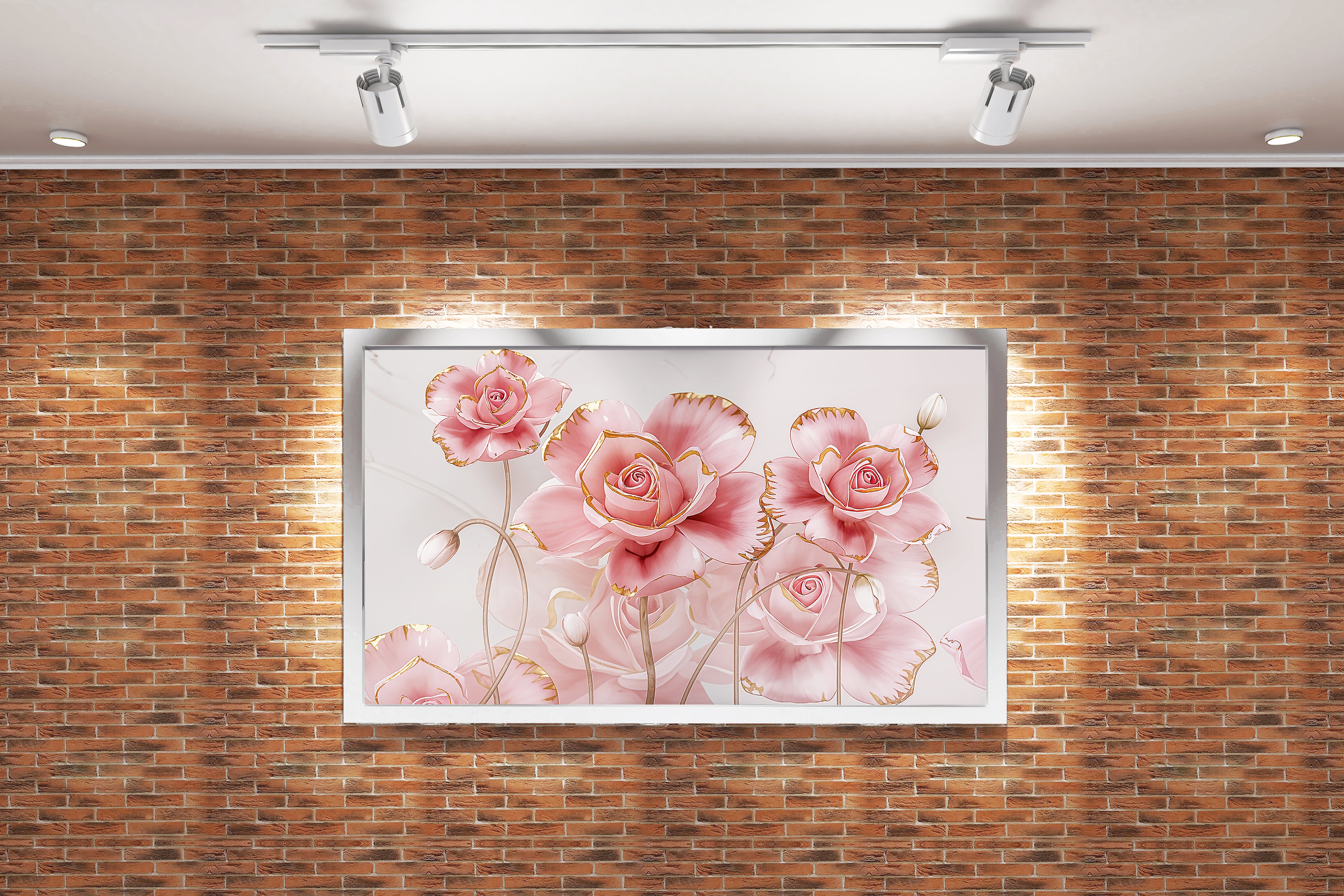 flower motif, pink roses, art, kanvas tablo