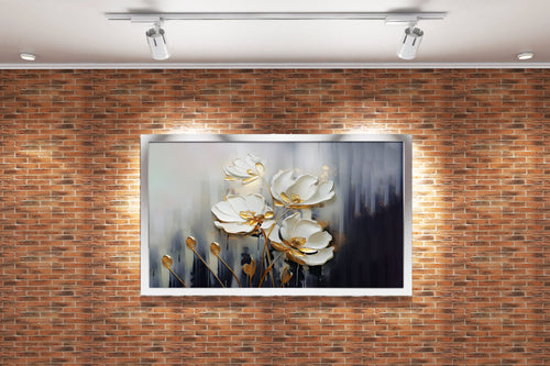 flower motif, white relief, art, kanvas tablo