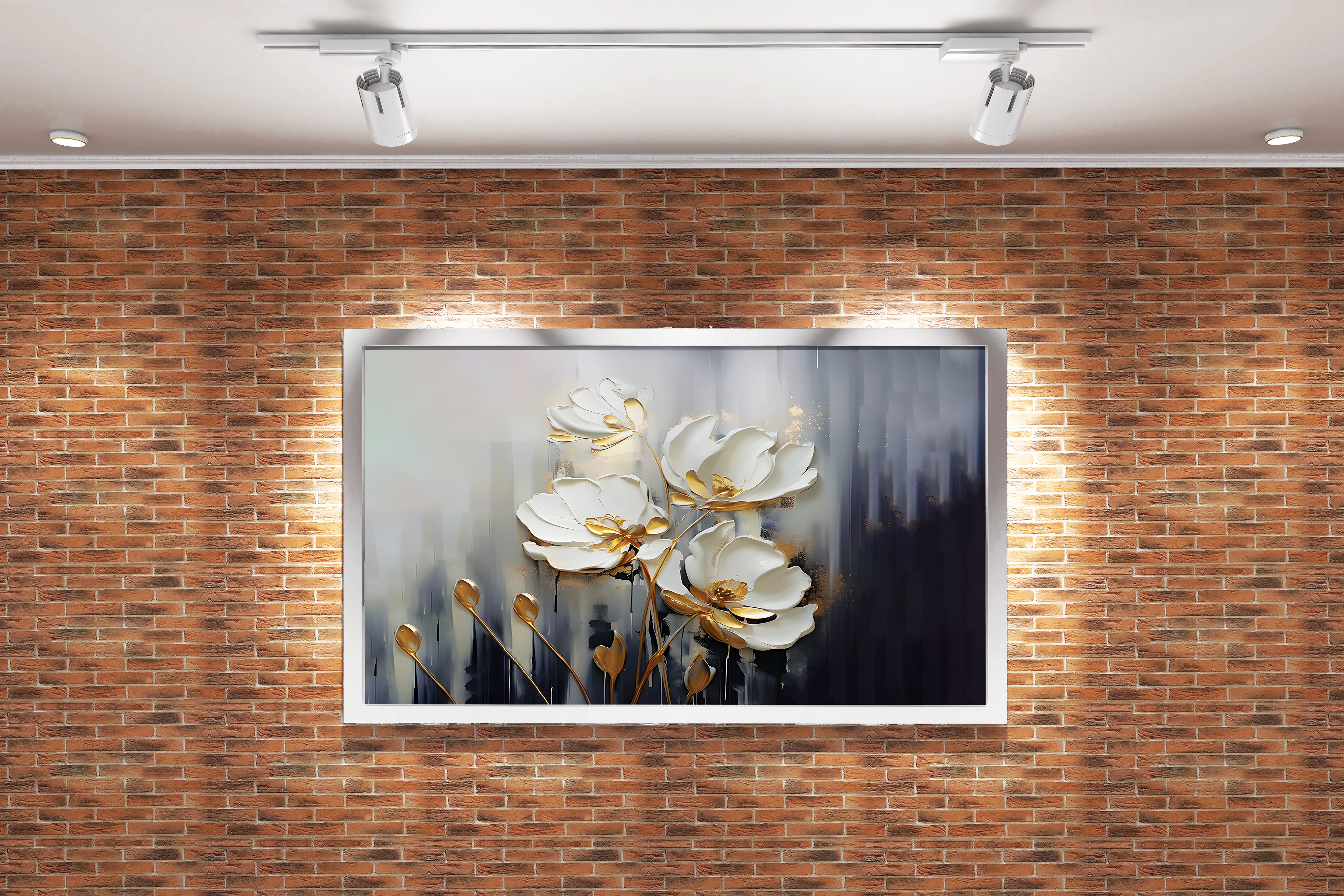 flower motif, white relief, art, kanvas tablo