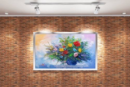 flower motif, colorful flowers/vase, art, kanvas tablo