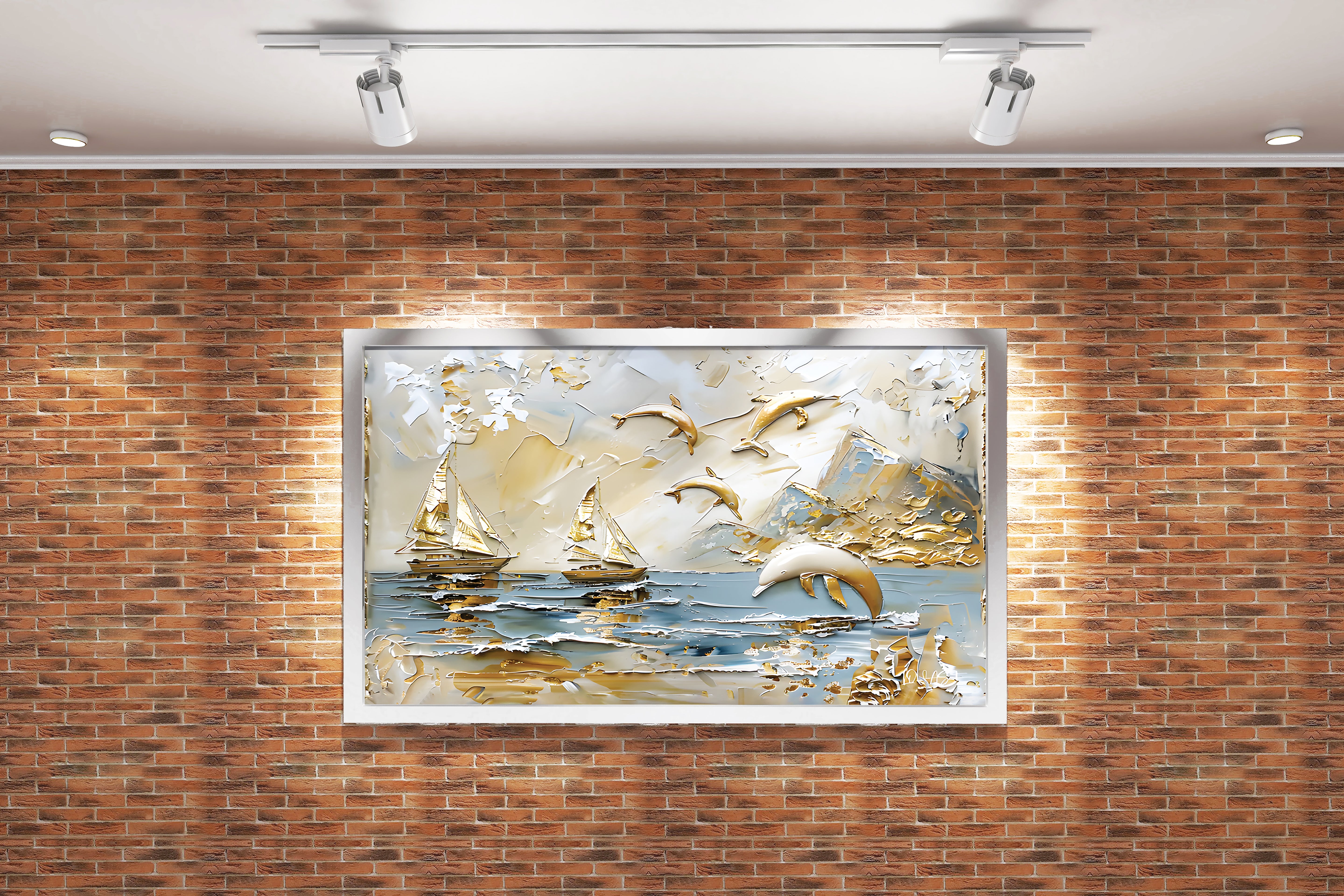 dolphin relief, art, kanvas tablo