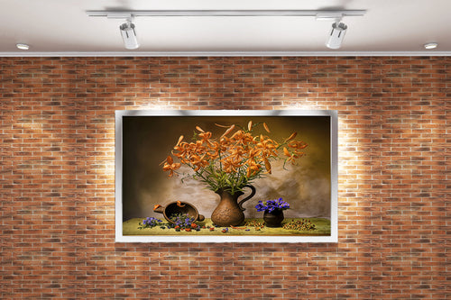 flower motif, old vase, art, kanvas tablo