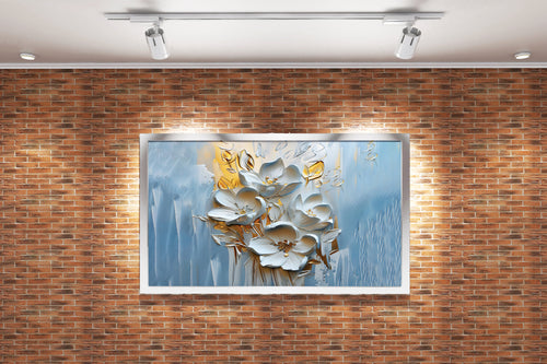 flower motif, white relief with light colors, art, kanvas tablo
