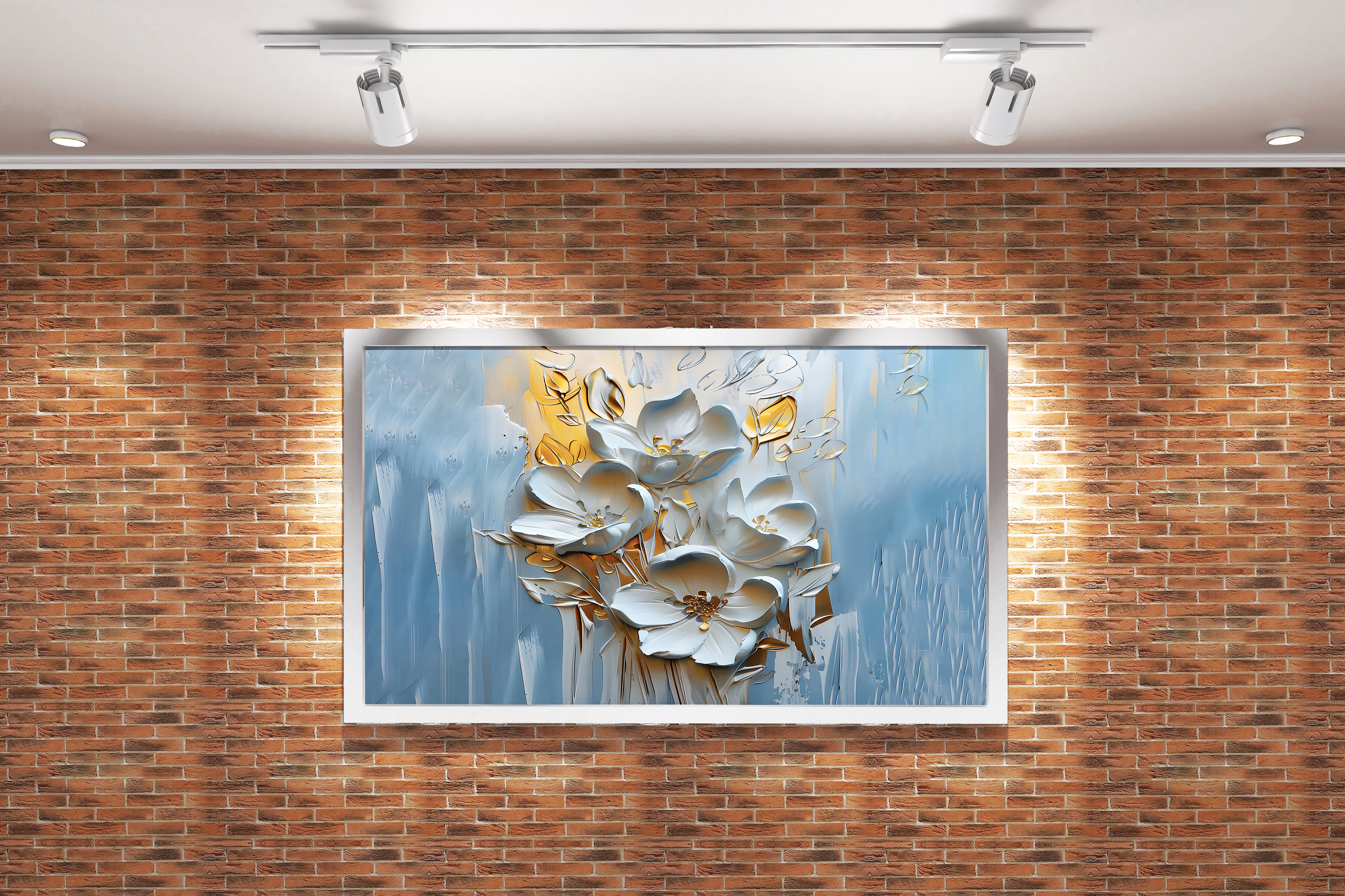 flower motif, white relief with light colors, art, kanvas tablo