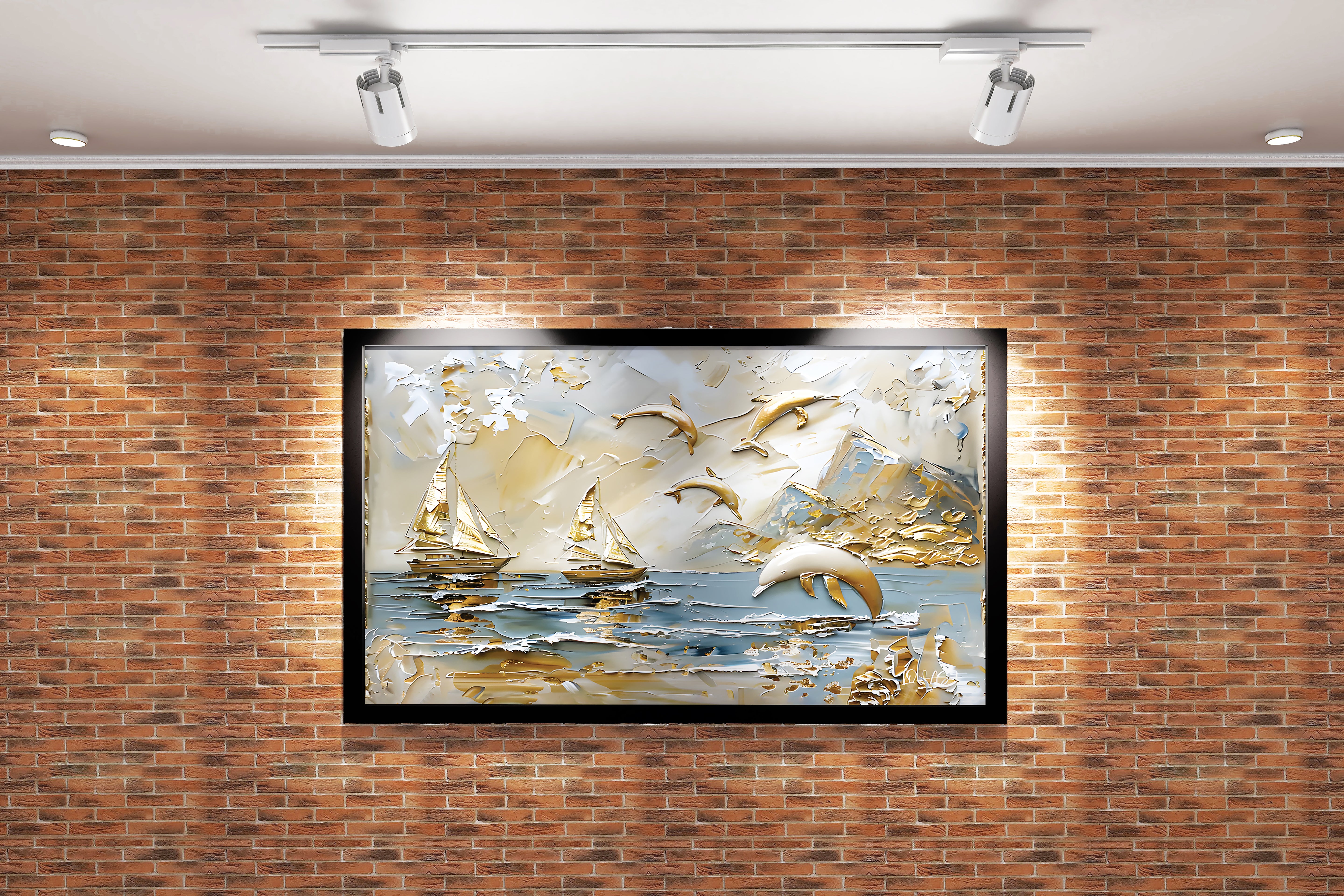 dolphin relief, art, kanvas tablo