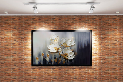 flower motif, white relief, art, kanvas tablo
